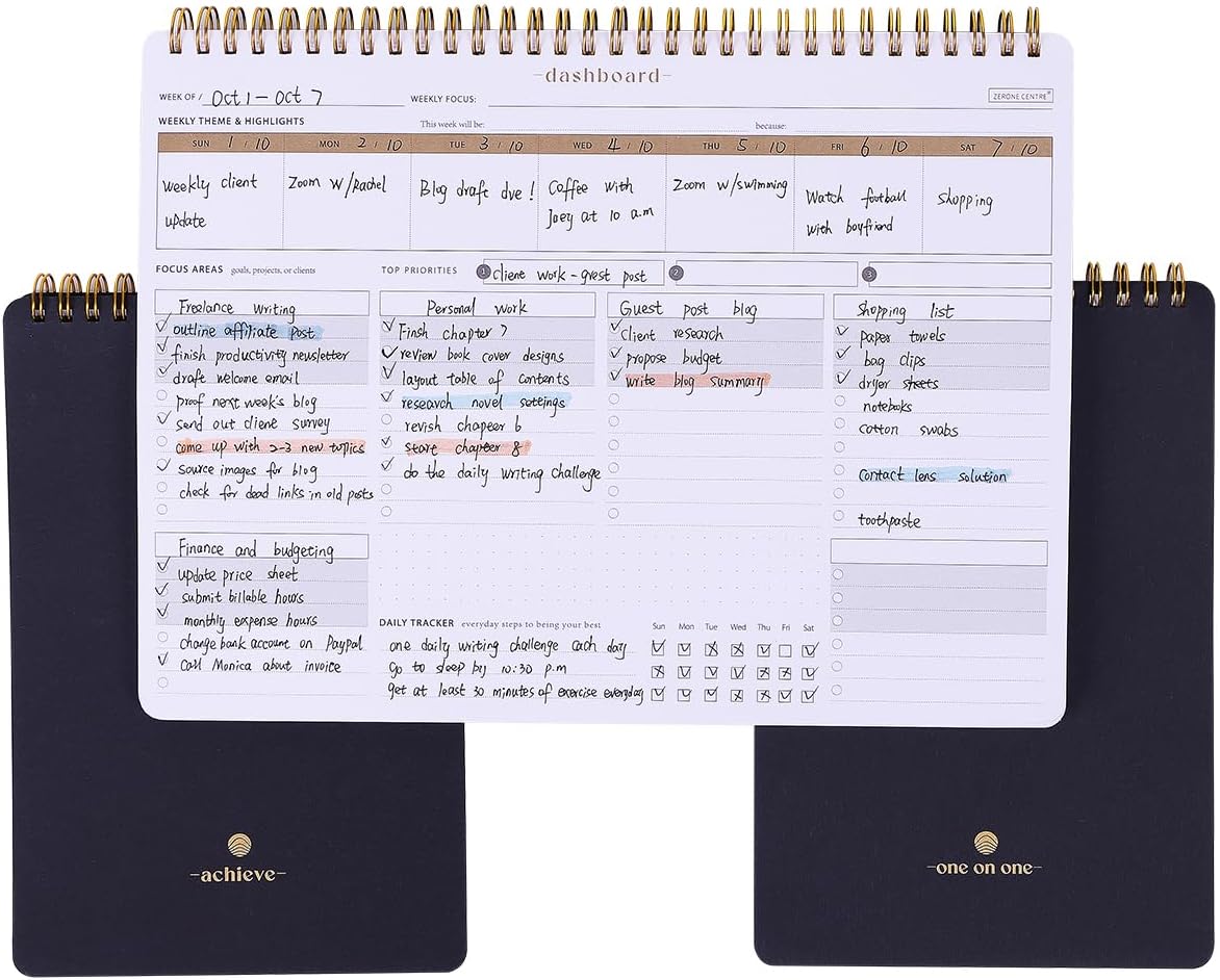 Productivity Notepad Suite – Bestselling Set Of 3 Notebooks, Including Weekly Planner, Goal Setting & 1:1 Meeting Notes- Keep Your Daily Projects, Clients, Meal & Responsibilities Organized