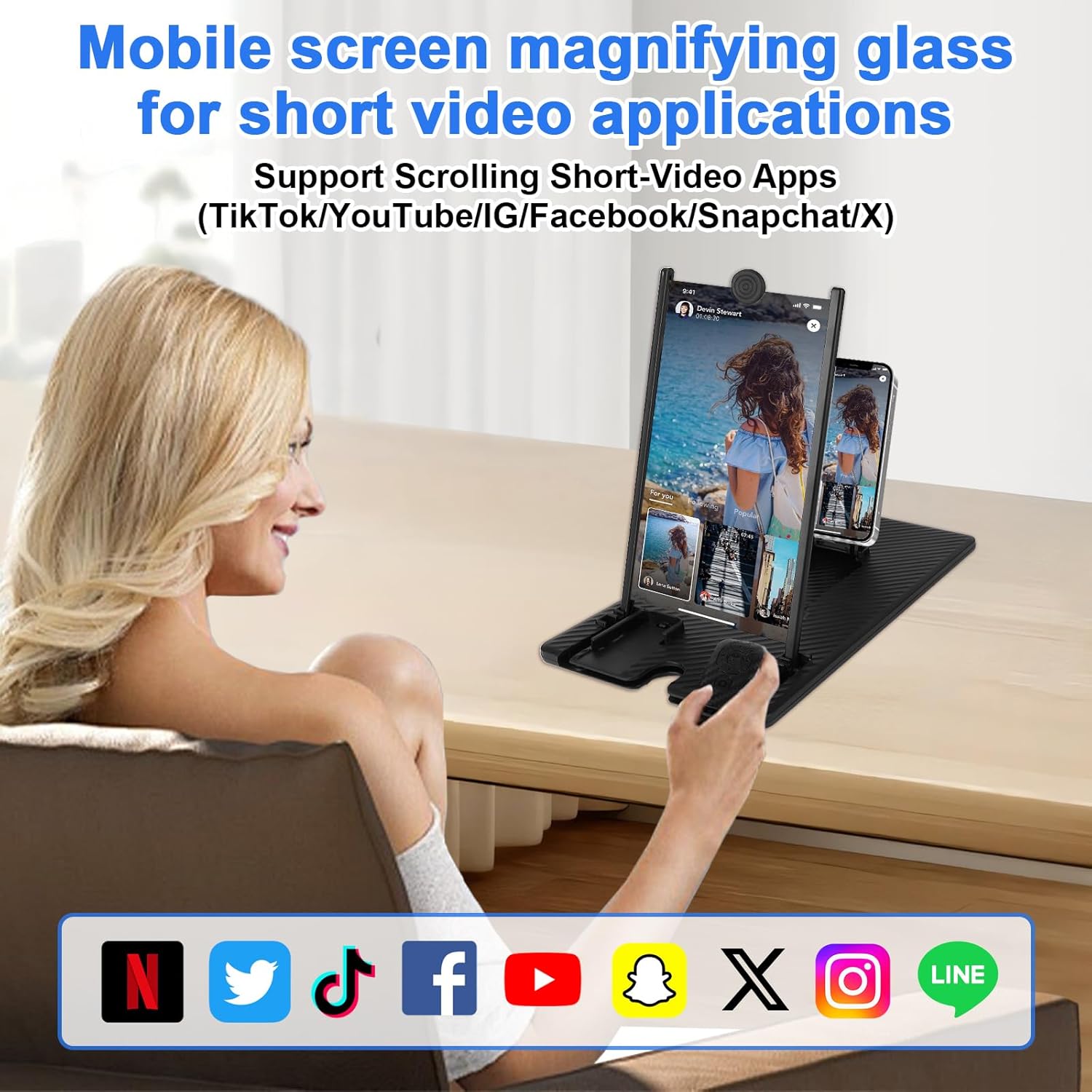 12" Screen Amplifier for Phone, 3D HD Portrait Screen Enlarger for Movies, Videos, Foldable Phones Stand with Vertical Screen Magnifying, Supports All Smartphones
