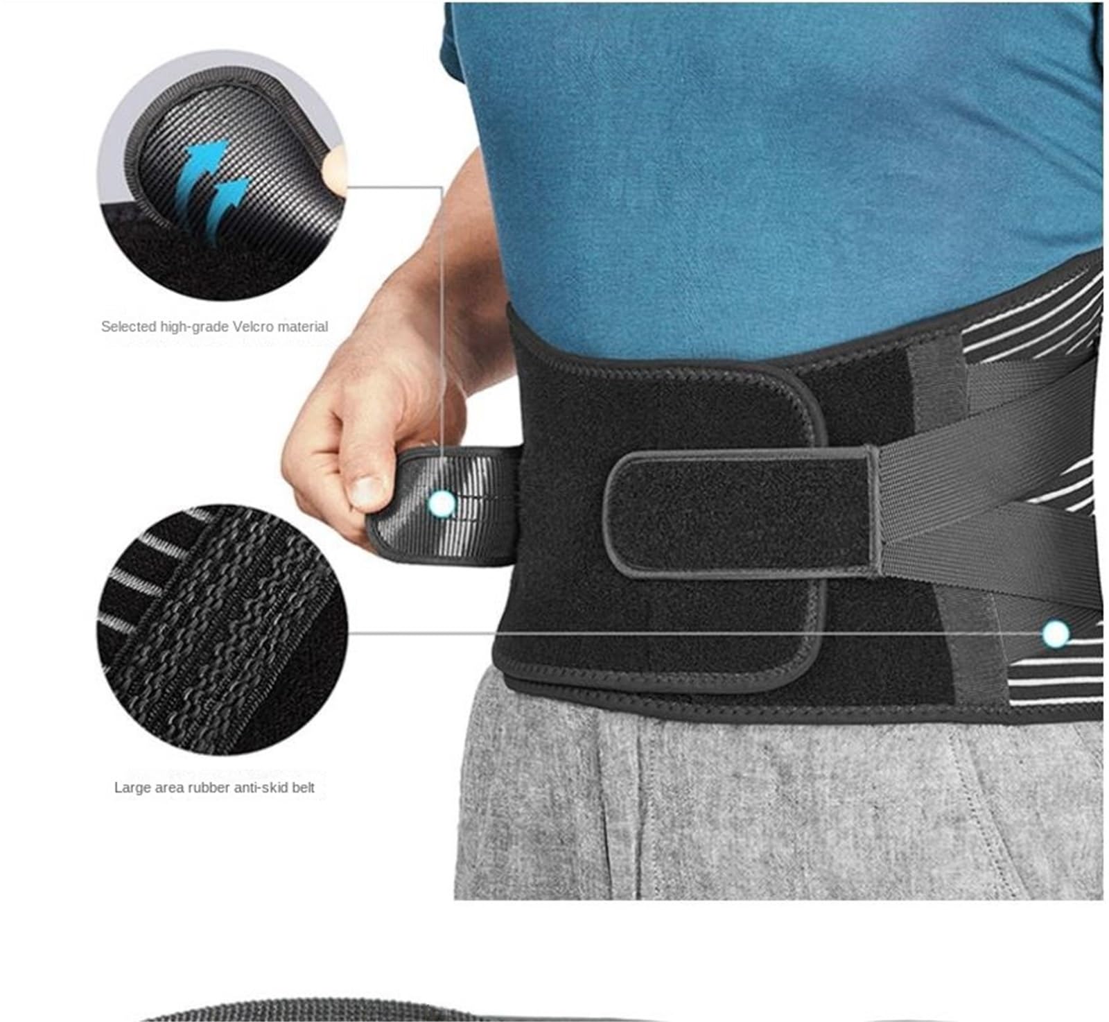 TTDGYYXW Soporte para la Espalda Soporte para la Espalda con Almohadilla extraíble Soporte Lumbar Ajustable con cinturón de Soporte Fijo (Negro-Normal, L)