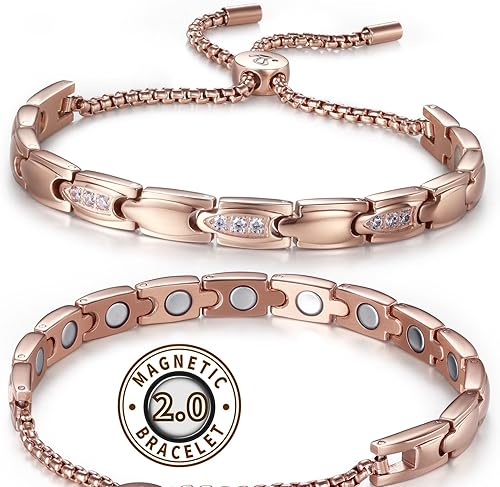 RainSo Pulseras magnéticas de acero inoxidable para mujer, diseño de cristal con incrustaciones de cristal y caja de exhibición de cadena