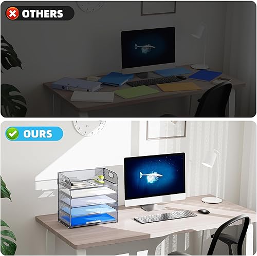 Miniatura 5 de Marbrasse Bandeja organizadora de papel, organizador de archivos de malla de 5 niveles con asa, organizador de escritorio clasificador de papel para