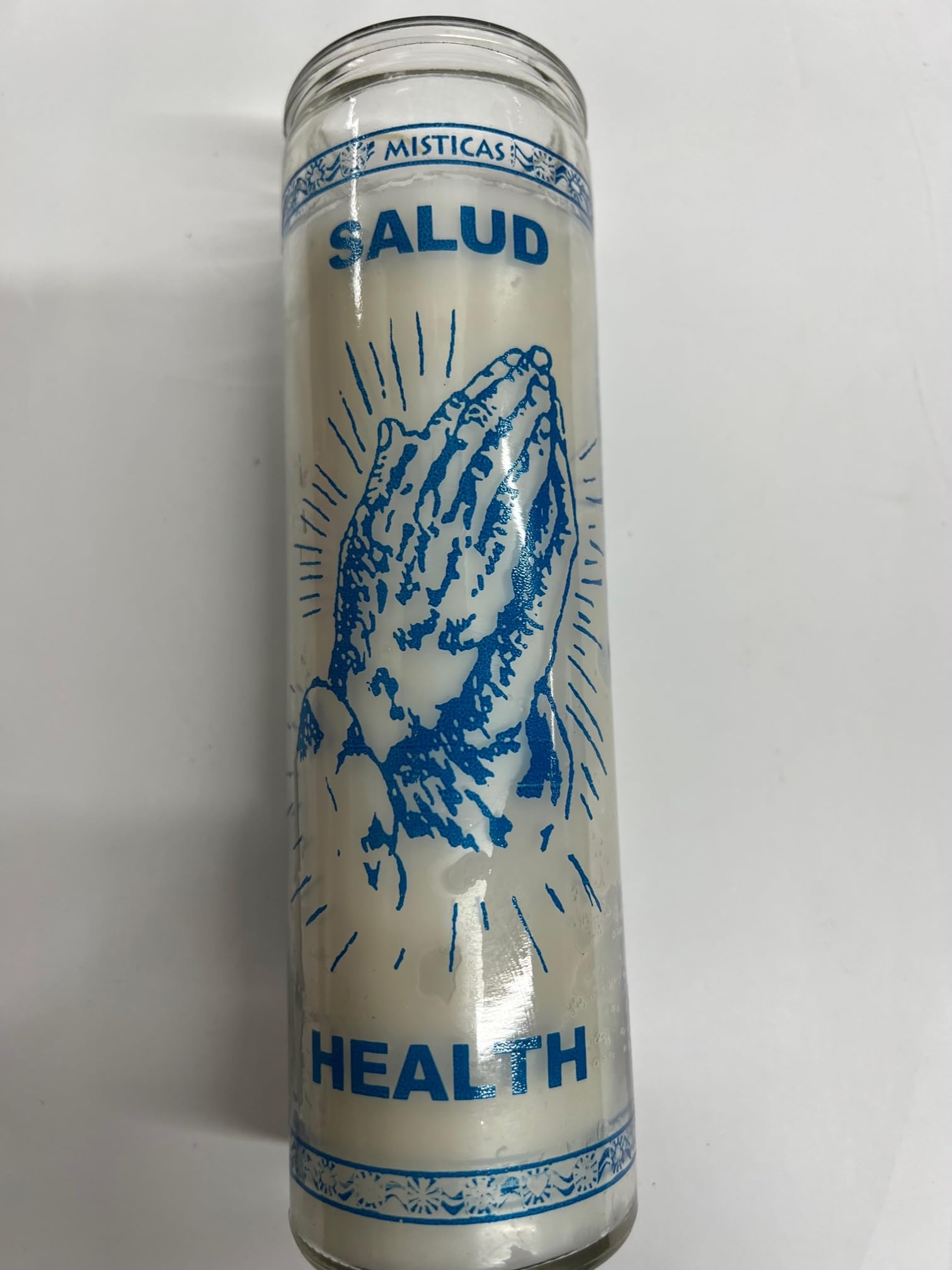 Health (Salud) Unscented White Pillar Candle in Glass