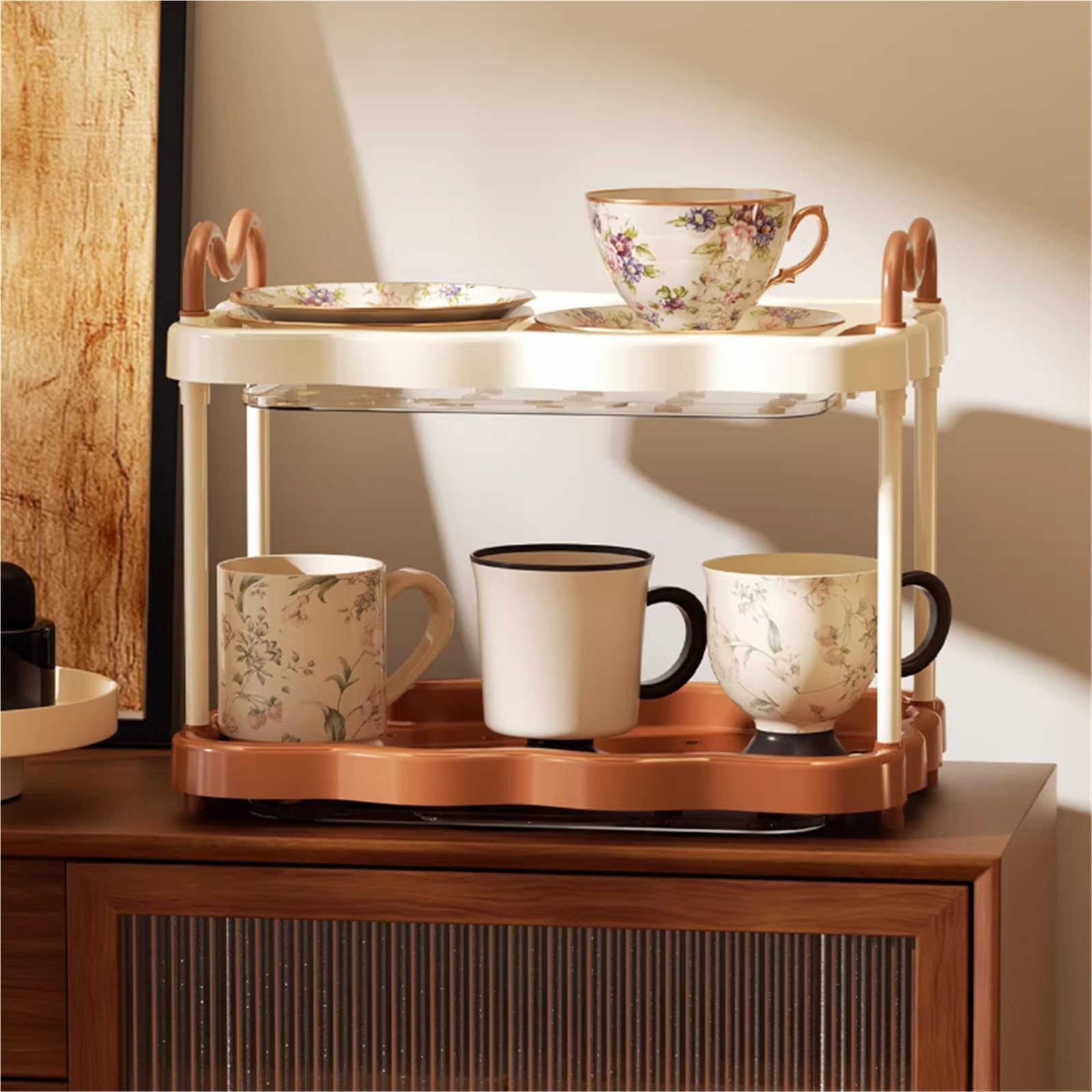 Para el coche Tazas de almacenamiento, utensilios for té, portavasos escritorio multicapa madera maciza Ajuste(Matcha green)