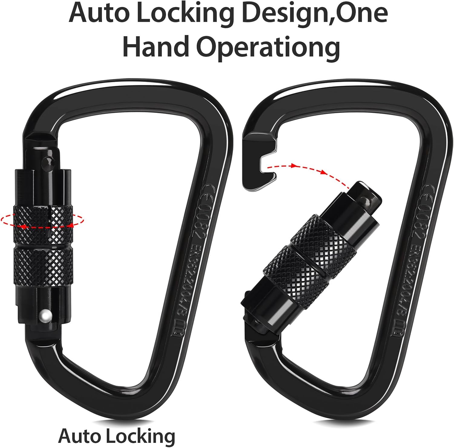 30KN Auto Locking Carabiner Clip Twist Lock Heavy Duty Carabiner for Climbing Rock Tree Rappelling Mountaineering Rescue Arborist Aerial Large Carabiners,D-Shaped,2PACK - Image 2