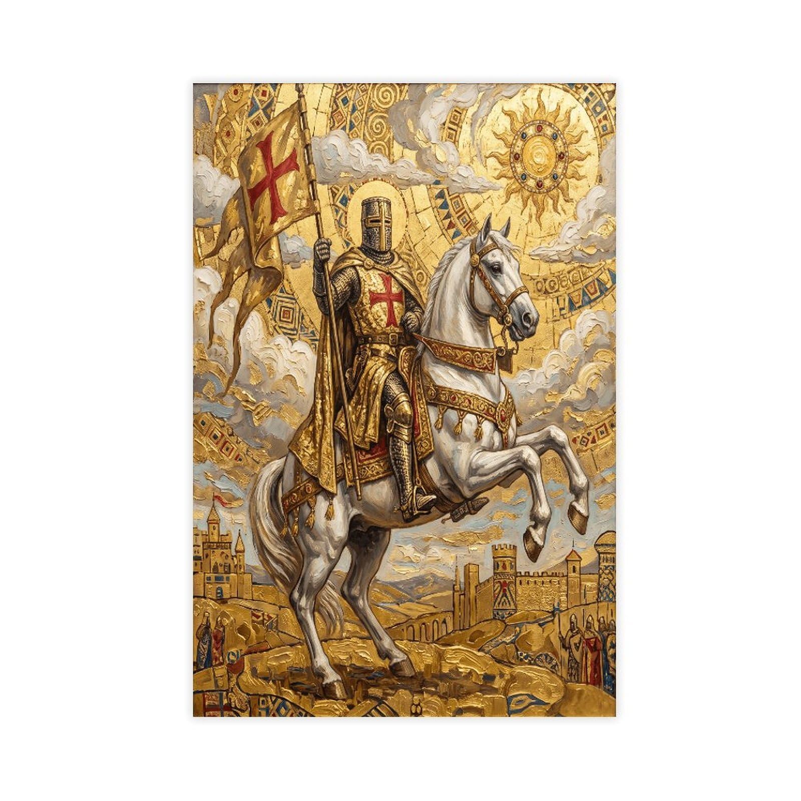 H3b8u2y5 Unframe-Style-5 Crusader Knight Canvas Wall Art, Golden Sun Reading Corner