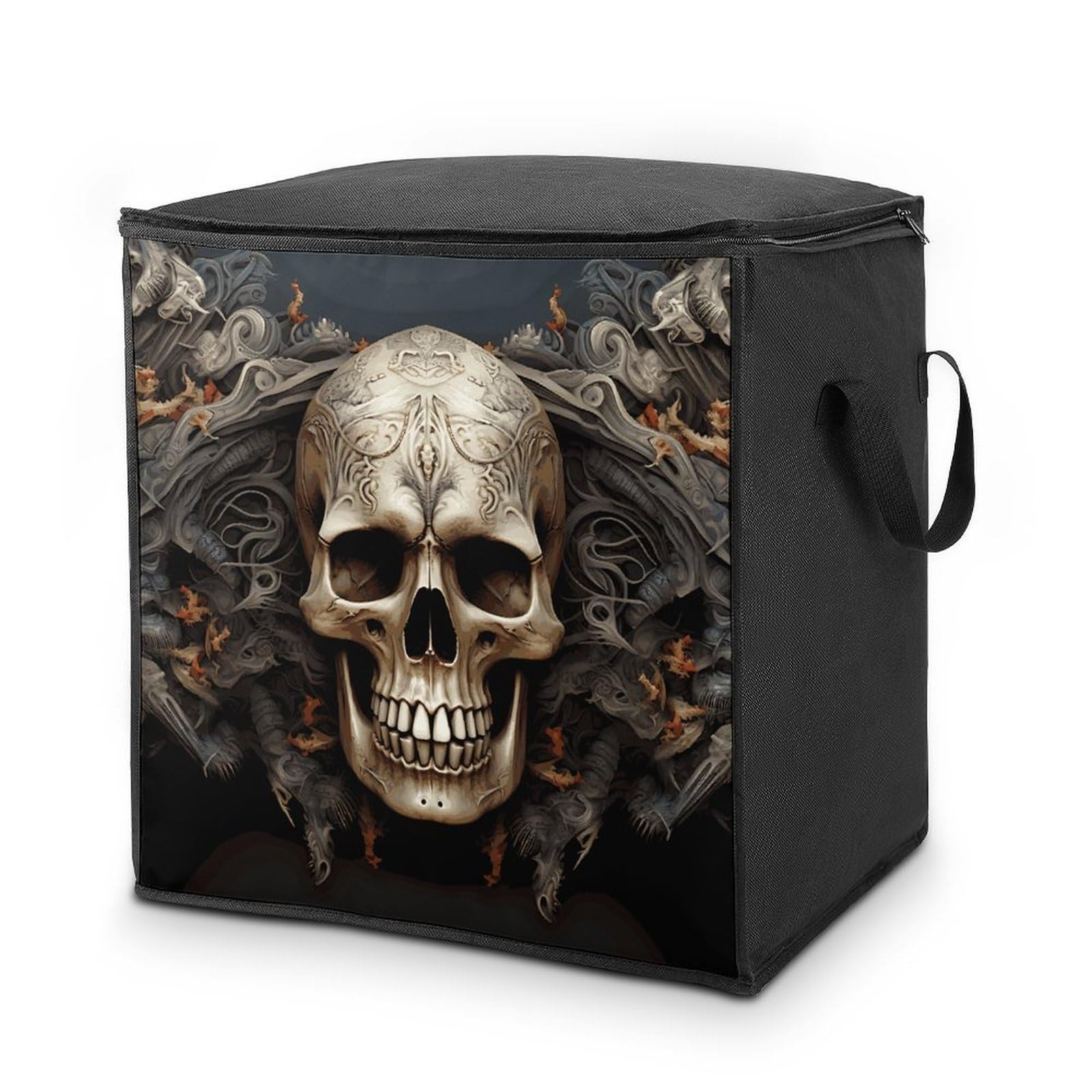 Skulls Storage Bag with Zippers And Handle Extra Large Bedding Comforter Storage Bag Foldable Blanket Storage Bags Fabric Moving Bags for Closet Organizer (70L)