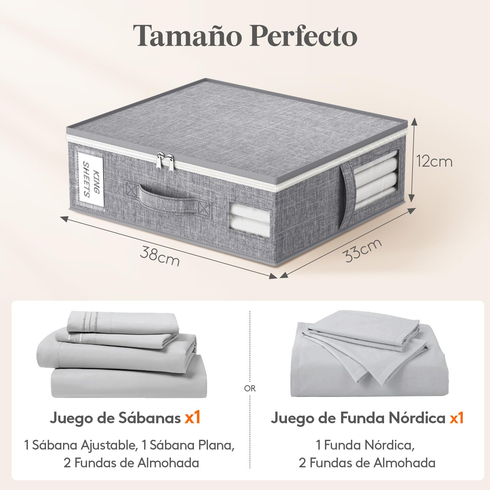 Lifewit Juego de 6 Bolsas Grandes de Almacenaje para Sábanas Plegables, Caja para Ropa de Cama con 2 Ventanas Transparentes y 1 Etiqueta, Organizador para Edredones y Mantas, 38 × 33 × 12 cm