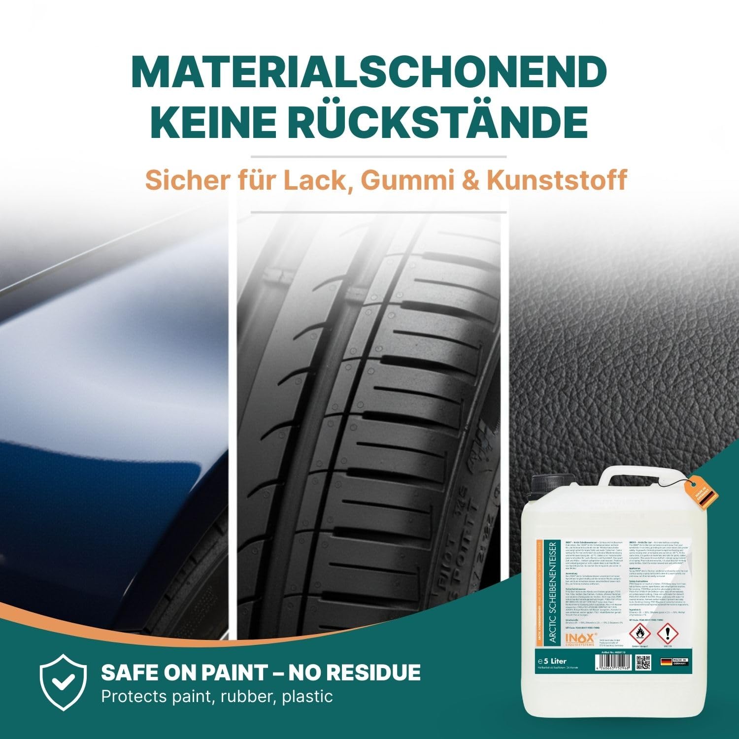 INOX® - Schnell wirkender Scheibenenteiser 5l + 1L Sprühflasche| Effektiver Scheibenenteiser Nachfüller | Scheiben Enteisen ohne Kratzen | Schlierenfreies Scheibenenteisen | Wirksam bis -40 Grad