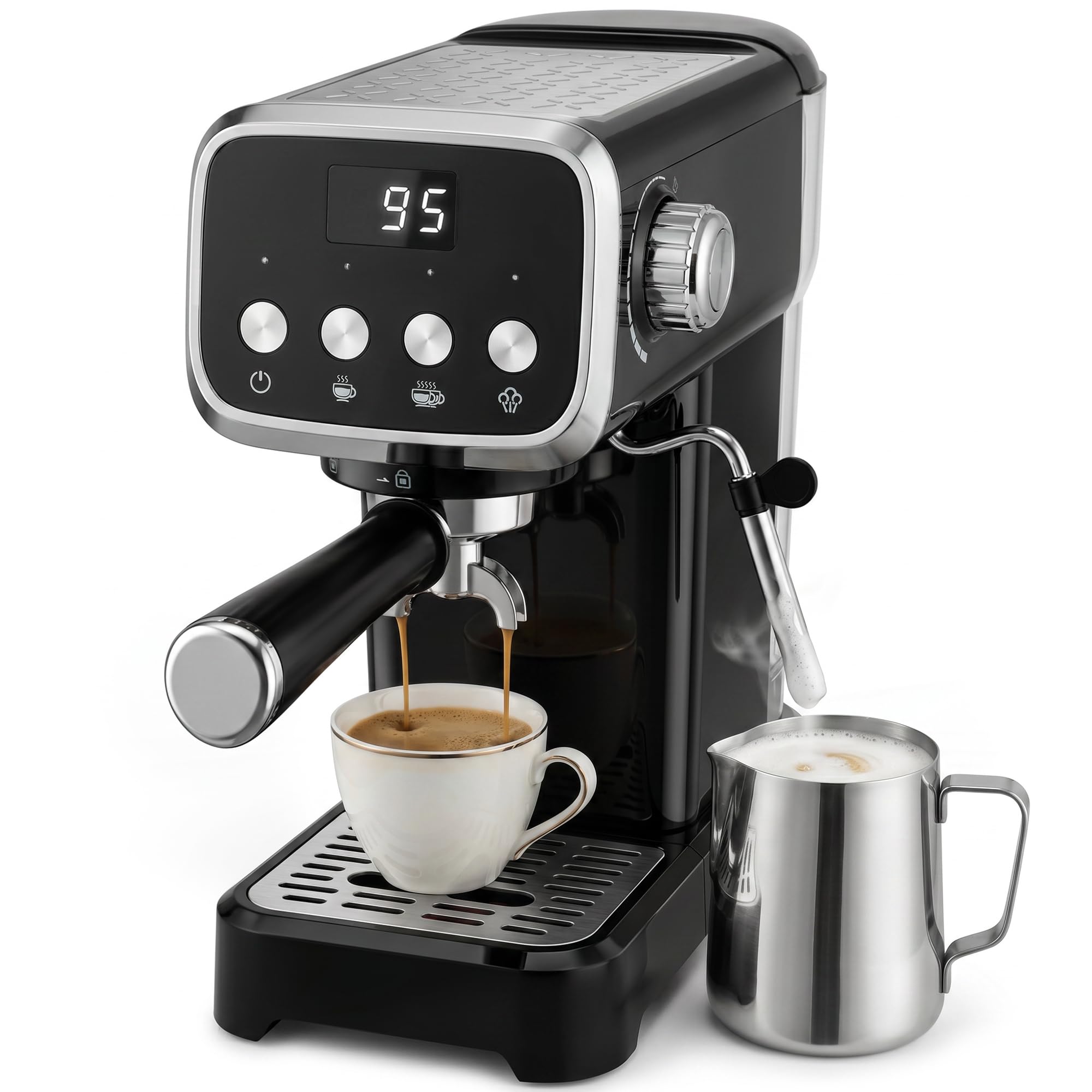 HOMCOM Espresso Machine with Milk Frother Wand 1350W 20 Bar Hot Water Black