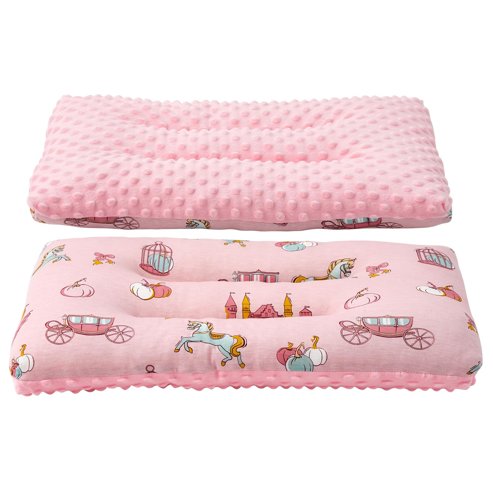 Reidio 1Pcs Toddler Pillow Double Sided Breathable Soft Cotton & Minky Dot Fabric Kids Pillow Cute Small Pillow Machine Washable (Rose)