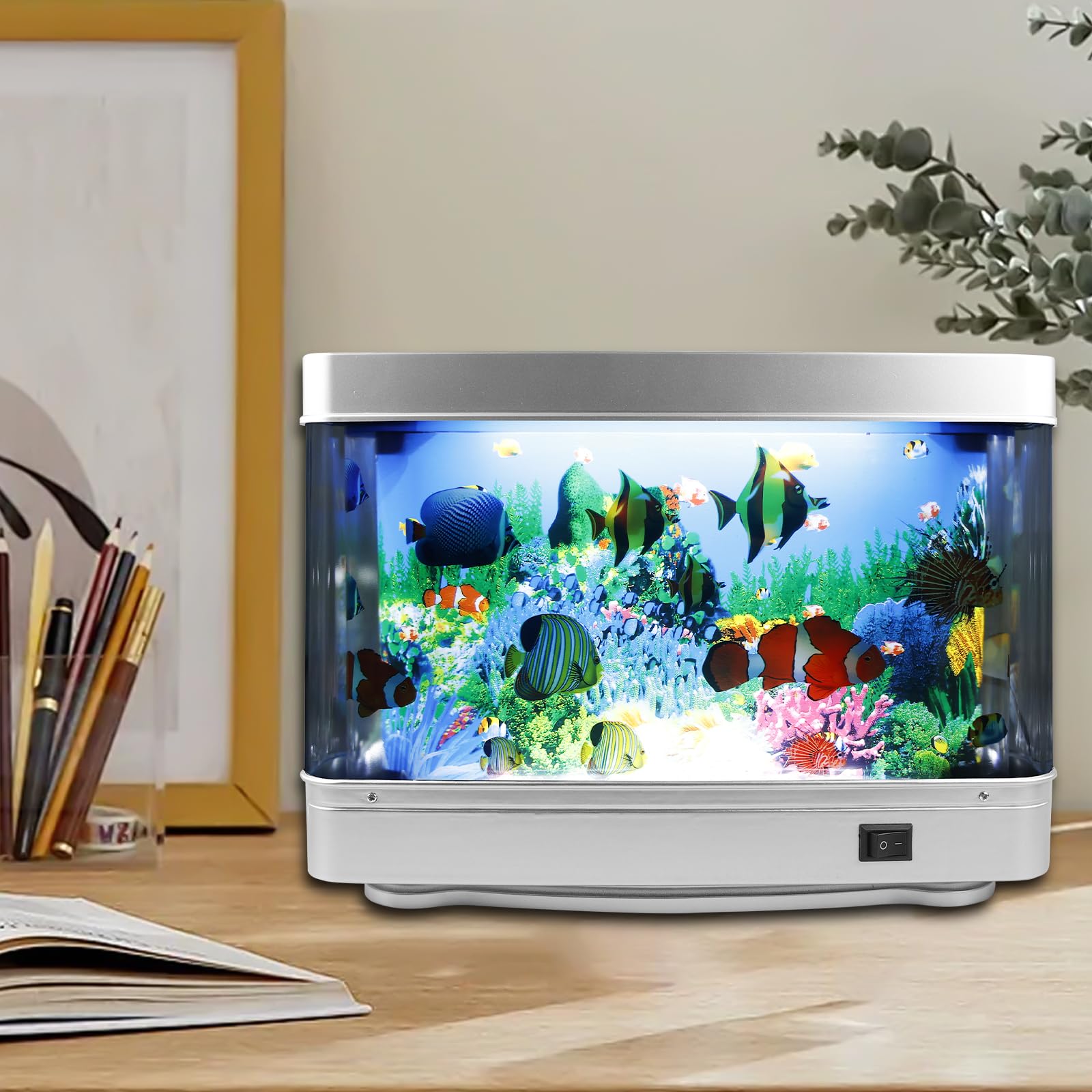 Lampe LED pour aquarium, lampe de nuit décorative, petit aquarium artificiel, lampe pour poissons tropicaux, lampe de paysage d'aquarium avec prise UE, aquarium artificiel pour salon, bureau,