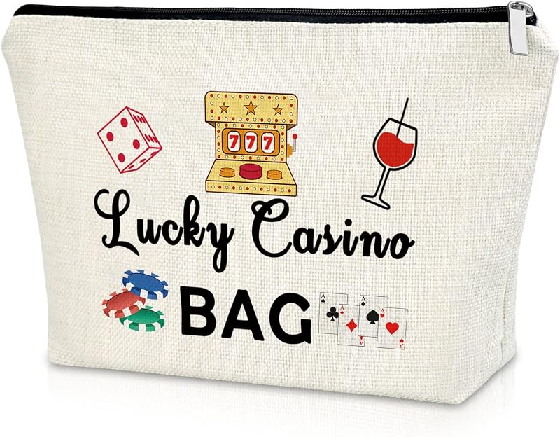 Necessaire de maquiagem Sazuwu Lucky Casino em lona, com zíper, 25 x 6,35 x 17 cm