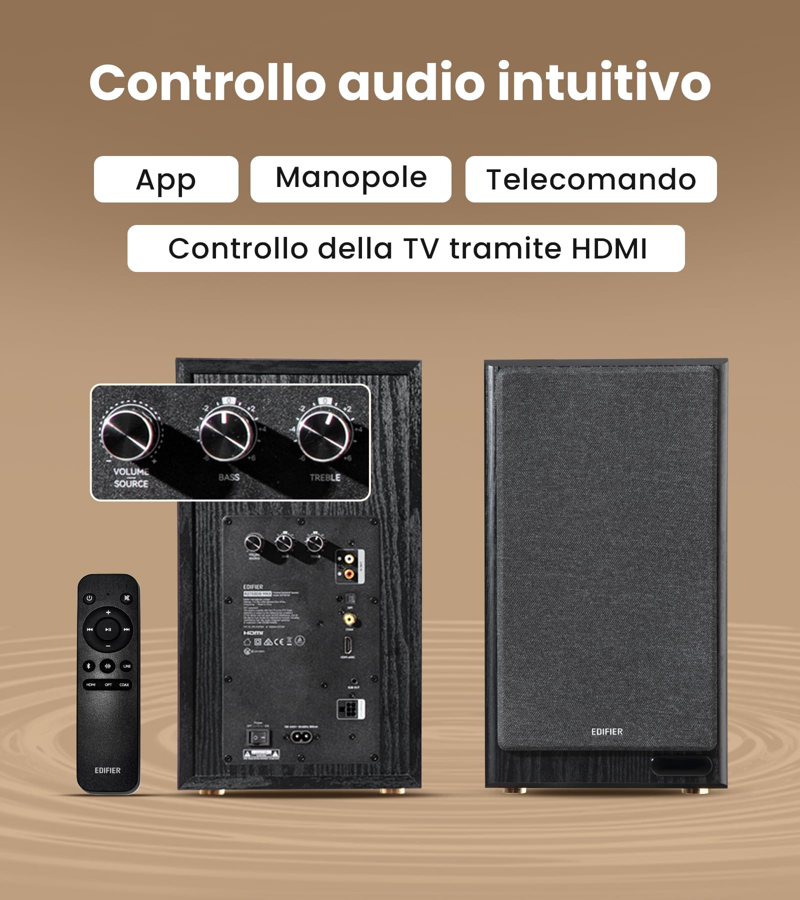 Edifier Diffusori da scaffale amplificati R2750DB MKII, monitor studio144 W con uscita subwoofer, audio ad alta risoluzione, Bluetooth 6.0 con LDAC, HDMI/ottico/coassiale per PC impianti - Noce