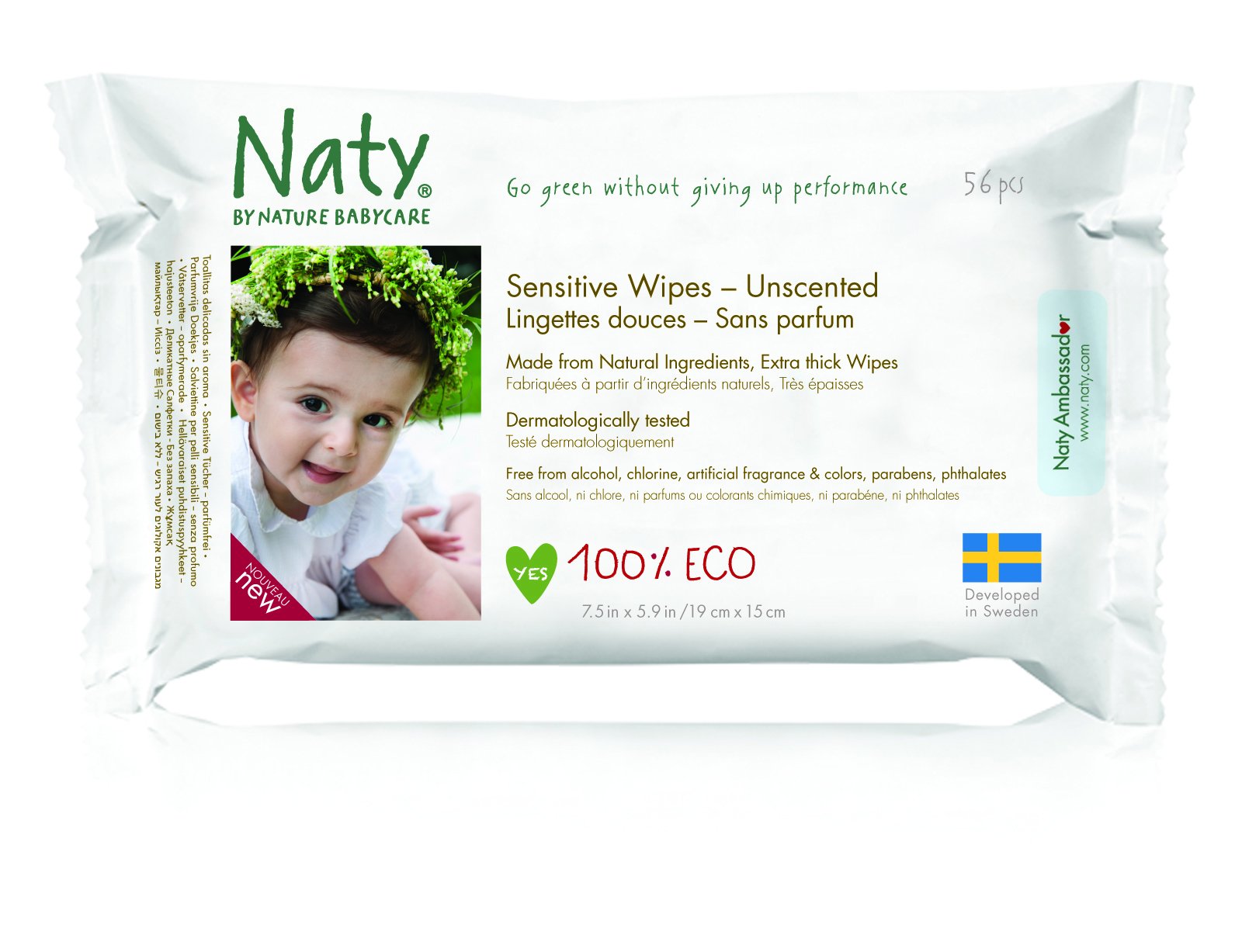 Eco by Naty , Newborn Toilet Towels, 672 Towels (Pack of 56), Vegetable Based Compostable Made of 0% Plastic, No Harmful Chemicals