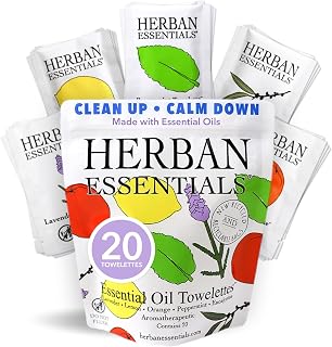 Herban Essentials - Assorted Wipes & Towelettes - Essential Oil Wipes for Hands, Face and Body - Travel Size Essentials and Toiletries - Natural, Individually Wrapped, Disposable and Moist (20 count)