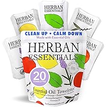 Herban Essentials - Natural Wipes &amp; Towelettes - Essential Oil Wipes for Hands, Face and Body - Travel Size Essentials and Toiletries - Natural, Individually Wrapped, Disposable and Moist (20 count)