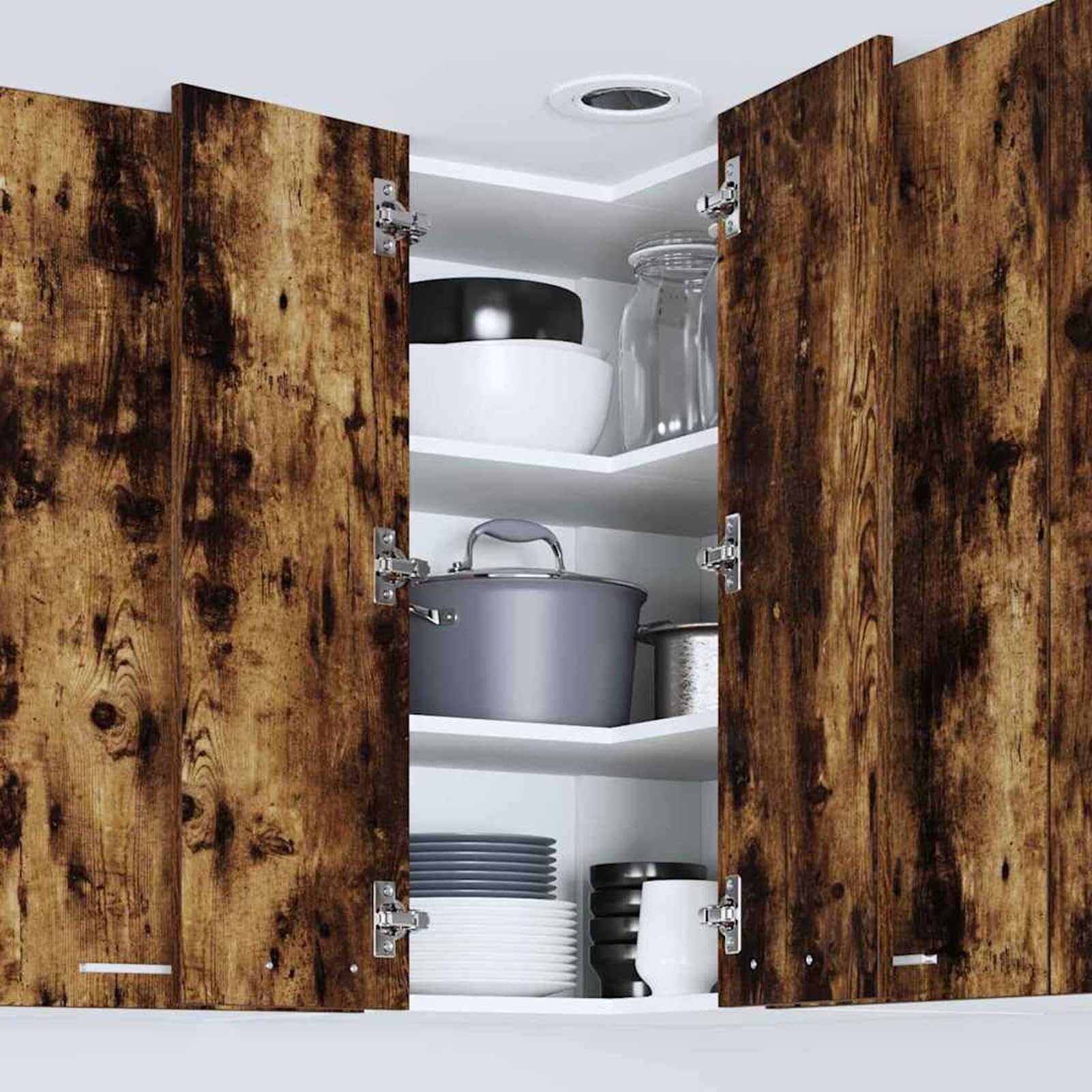 ATOMSTACK MAKER Armadietto pensile da cucina angolare, 57 x 57 x 80 cm, rovere affumicato e bianco, moderno armadio in legno con molto spazio per le cucine moderne