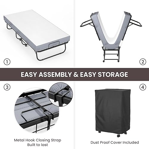 Miniatura 4 de Karcog Cama plegable con colchón, funda de almacenamiento incluida, cama de invitados extra plegable para adultos, con colchón de espuma