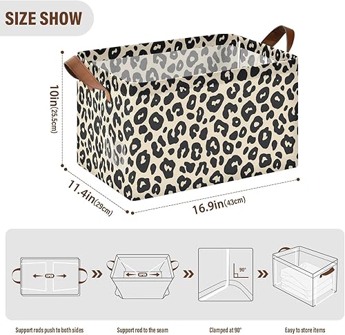 Miniatura 3 de Leopard Pattern Cream Black Storage Baskets Storage Cubes Organizer with Handles Books Towels and Clothes for Shelves Closet Books cajas de