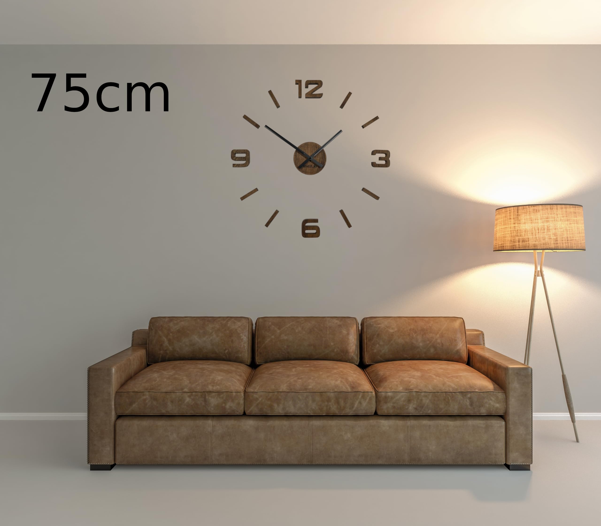 3D Wanduhren DIY Holz Eiche große Wanduhr 50-75CM 3D Wanduhr Modern Design EKO Wanduhren Wandtattoo Dekoration Uhren für Büro Wohnzimmer Schlafzimmer Dekoartikel Quarzuhr (Eiche, Braun)