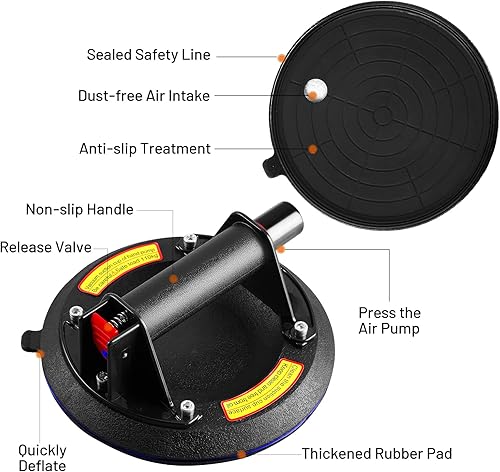 Miniatura 5 de Ventosas de vidrio para levantar grandes ventosas de vidrio de 8 pulgadas con estuche de transporte, ventosa resistente para levantar granito,