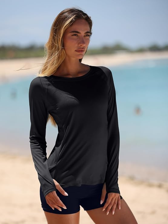 ATTRACO Women Rash Guard Long Sleeve Swimsuits UV UPF 50+ Zipper Swim Shirt Quick Dry Sun Shirts