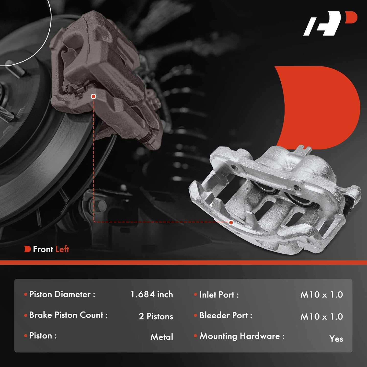A-Premium Disc Brake Caliper Assembly with Bracket Compatible with Select Nissan Models - D21 1986-1989 V6 3.0L, Pathfinder/Van 1987-1988 - Front Left Driver Side