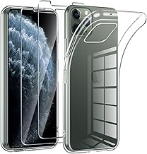 Phoona Case for iPhone 11 Pro with 2 Pieces Tempered Glass Screen Protector, Ultra Transparent Soft TPU Gel Silicone for iPhone 11 Pro Cover, Shockproof Anti-Yellow Bumper Case