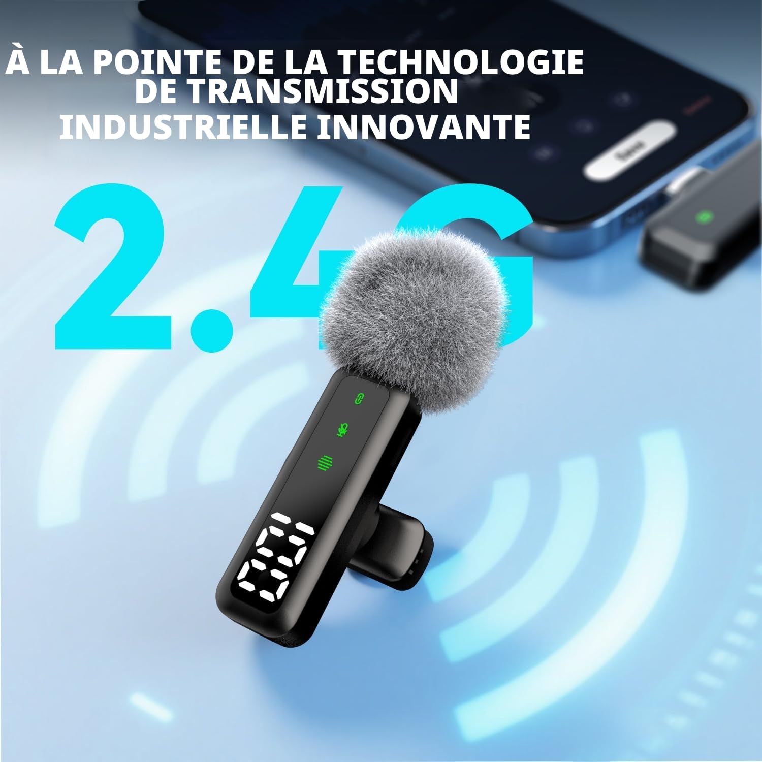 Microphone Lavalier sans fil avec affichage LED, microphone Lavalier à clip avec réduction du bruit pour enregistrement vidéo, Tiktok, Youtube, créateur de contenu de podcast Vlog (noir)