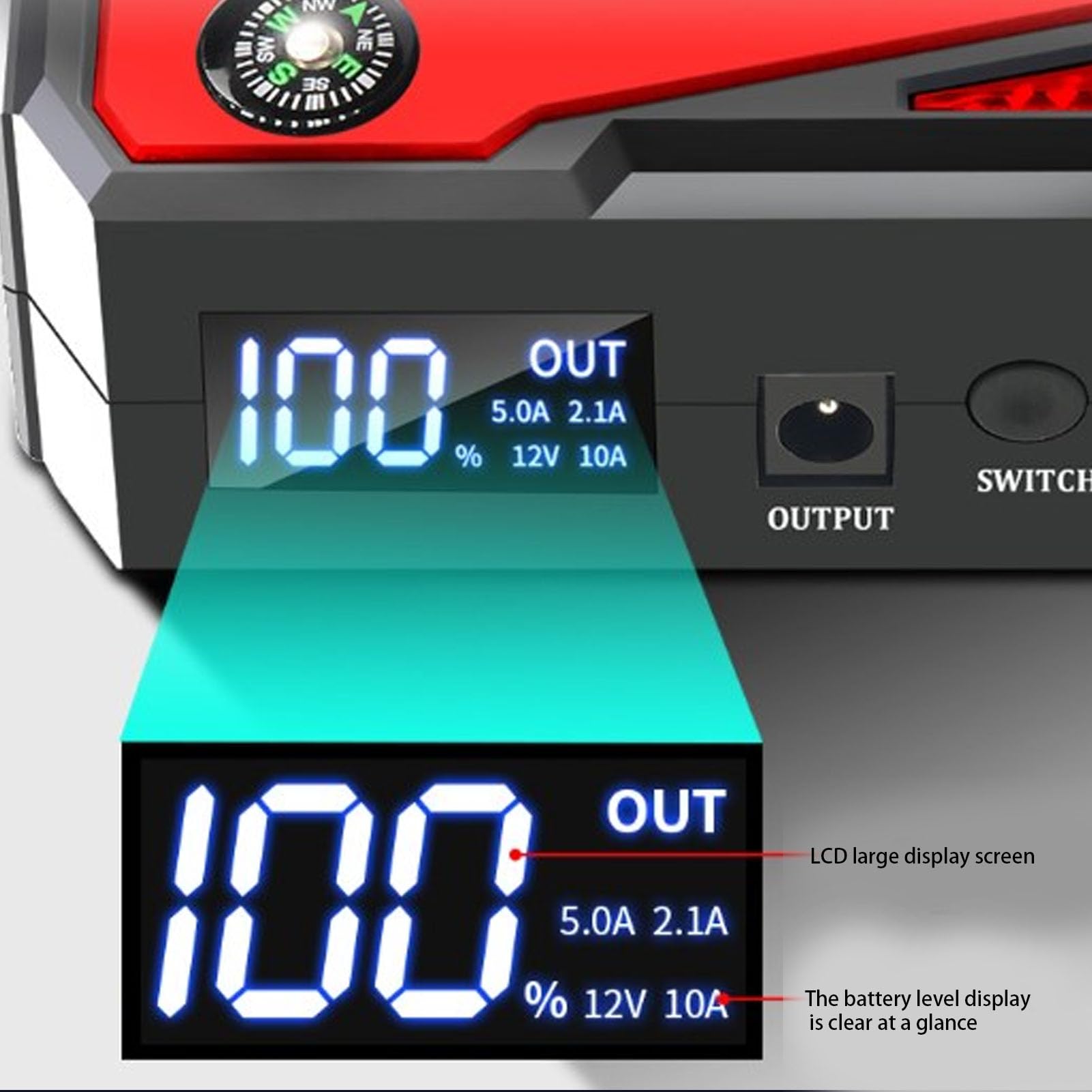 Rozrusznik Akumulatorów 1000A, 20000mAh Akumulator Litowy do 7L Gazowego 5,5L Silnika Derv, Latarka LED, Ochrona Bezpieczeństwa, Szybkie ładowanie USB3.0, Awaryjny Bank Zasilania