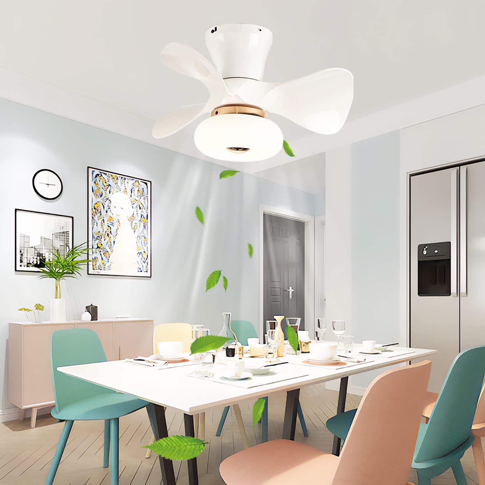 Macaron Ventilatore A Soffitto Con Luce LED 3 Colori - 55cm - Telecomando E APP - Silenzioso E Reversibile Per Camera Letto