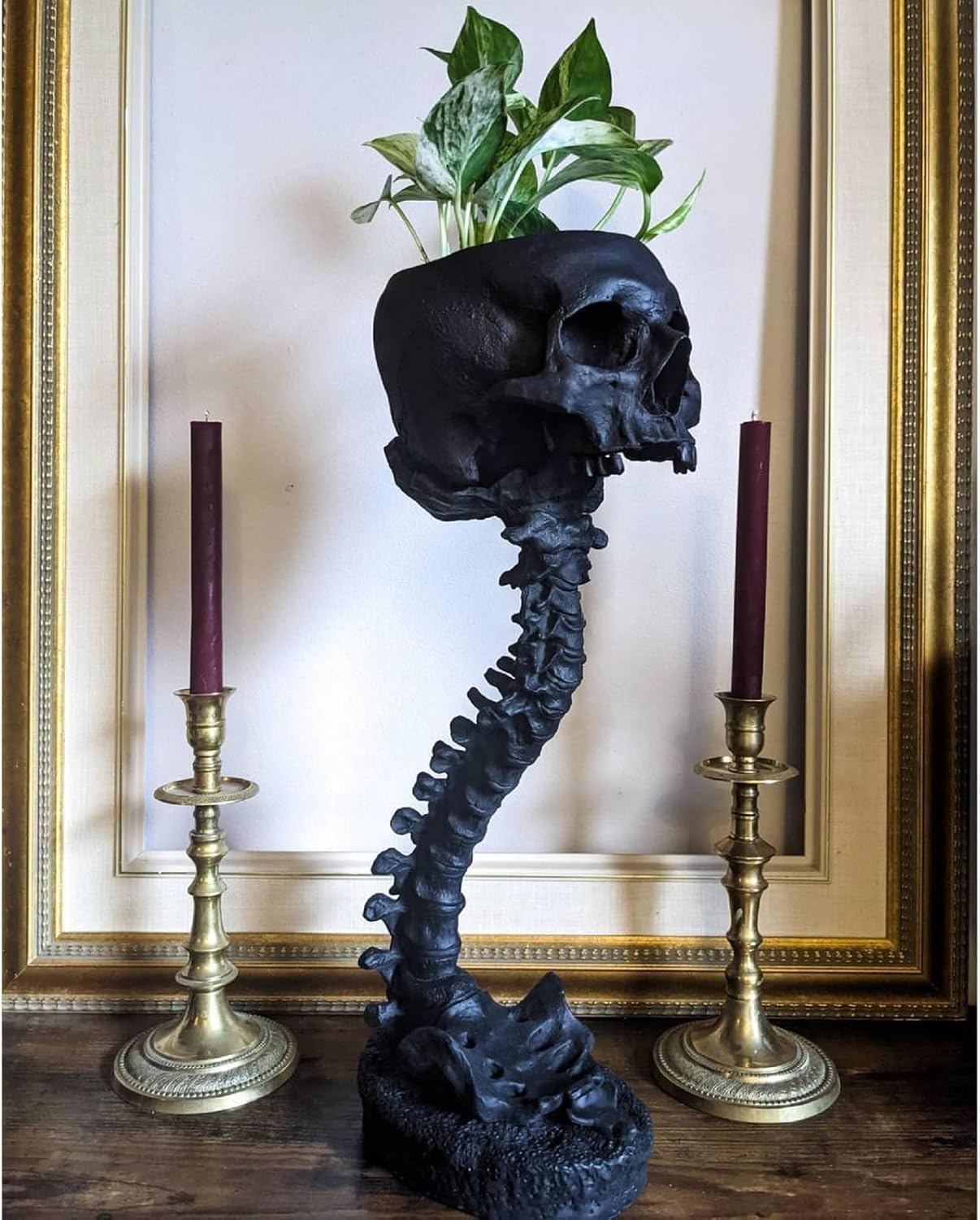 Skull Planter Gothic Skull Vase, 11.6" Resin Skulls Bowl for Indoor Plants, Spooky Skulls Planter for Gothic Home Decor, Flower Pot, Candy Bowl, Makeup Brush & Pen Holder (Black)