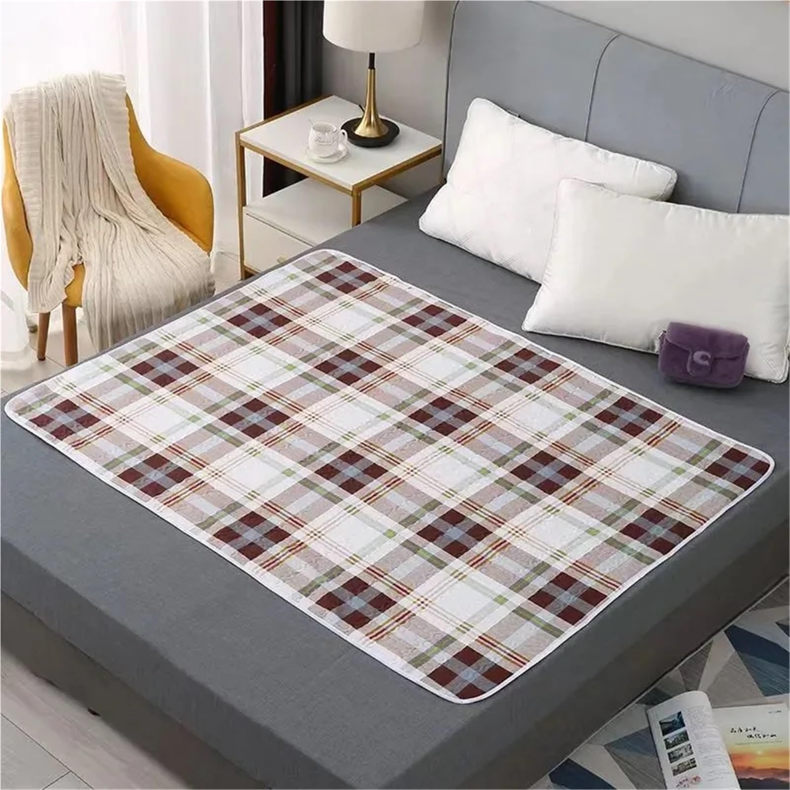 Almohadilla FisiolóGica Menstrual Productos de higiene Femenina Reutilizables, Impermeables y Lavables for Adultos, Personas Mayores Mascotas por Período(Grey-Grid,180cmx200cm)