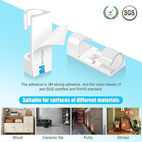 Miniatura 2 de XHF 50 piezas de clips de cable autoadhesivos medianos blancos, clips de cable para gestión de cables y organizador de cables para debajo del