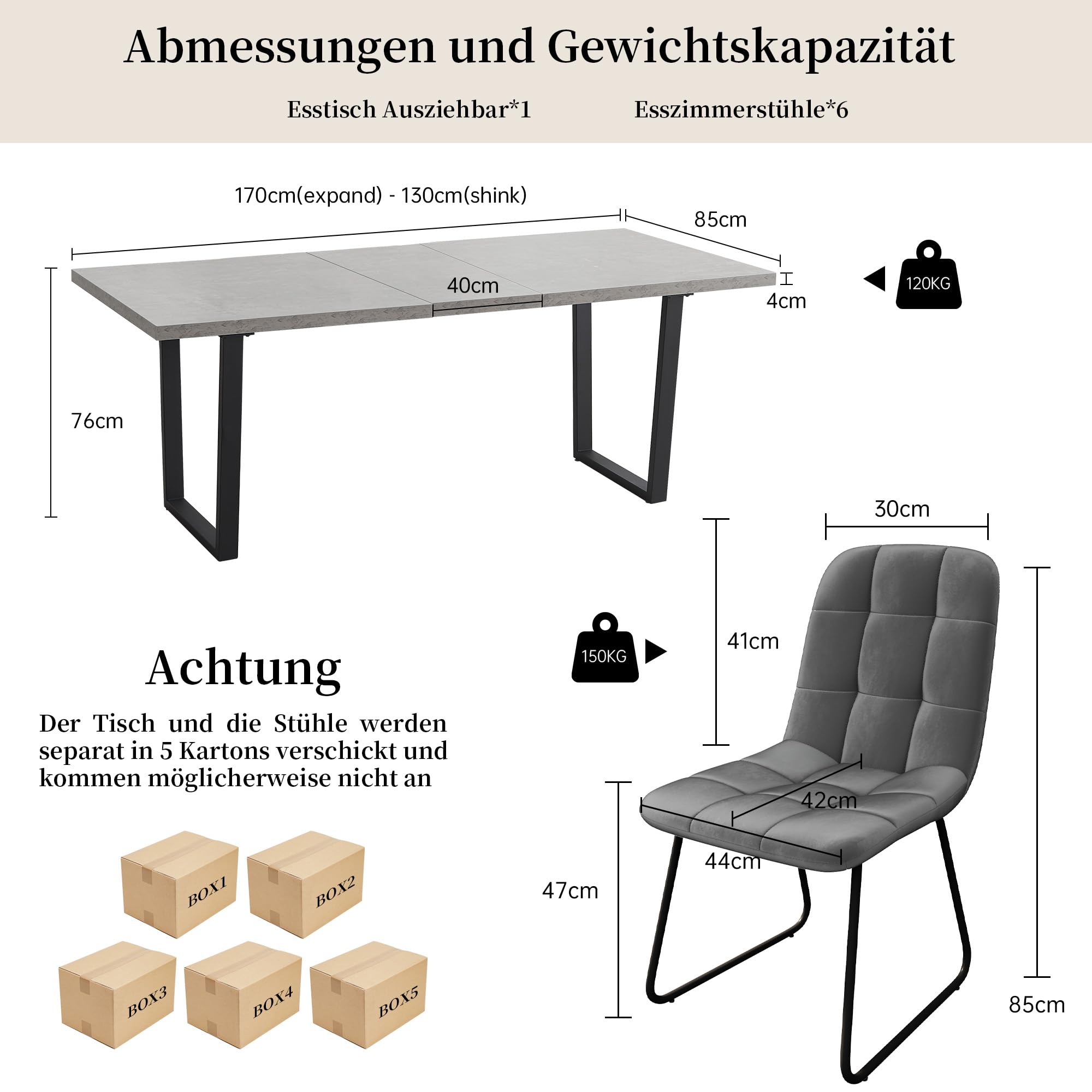 JIEXI Esstisch Mit 4-8 Stühlen Set, Esszimmertisch Ausziehbar, Tisch Esszimmer, Essgruppe Mit 4-8 Stühle, MDF-Platten Holztisch Geeignet Für Wohnzimmer, Küche