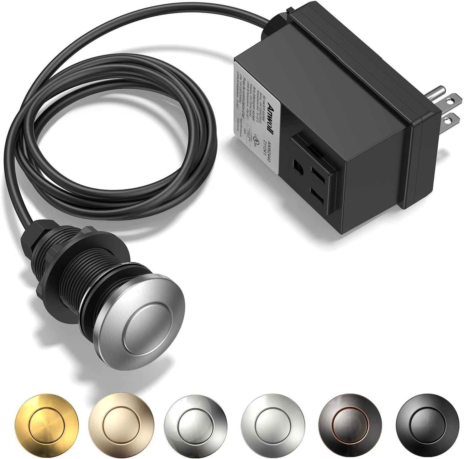 - Garbage Disposal Air Switch Kit - Professional, UL Listed Wireless Sink Top Garbage Disposal Button, Stainless Steel/Black On/Off, Compatible with all garbage disposals.