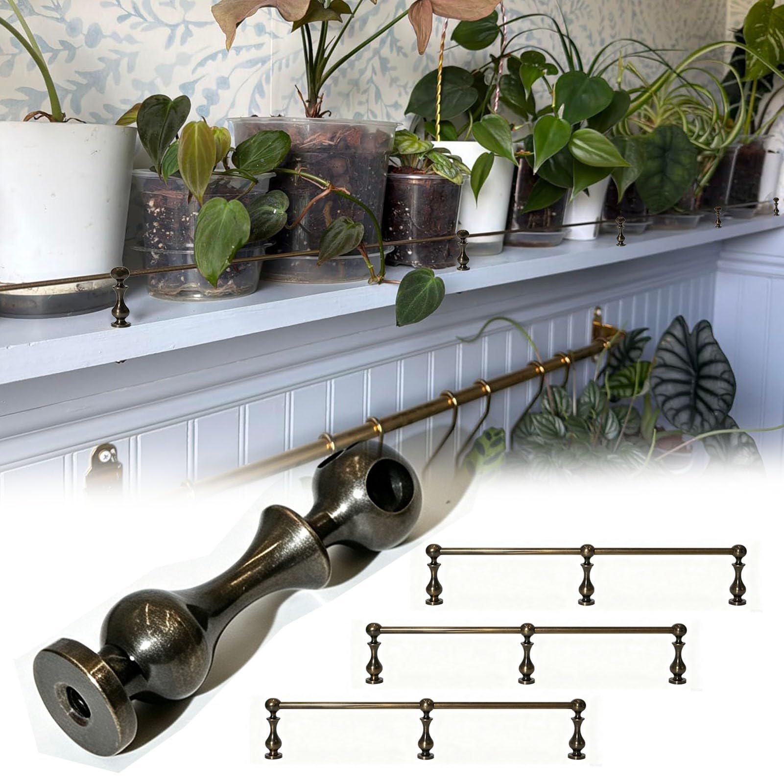 Binario di Protezione per Scaffale 35 44 55 75 100 110cmBarra Protezione | Kit Asta di Protezione Leggera in Ottone per Cappe Aspiranti o Carrelli Bar, Materiale(3PCS,33.5"/85cm)