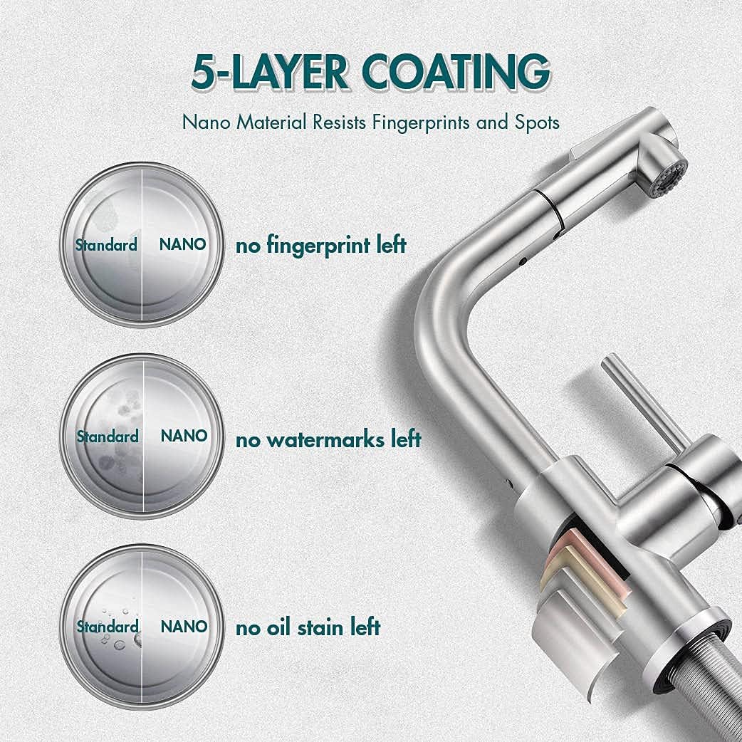 APPASO Bar Sink Faucet, Brushed Nickel Kitchen Faucet with Pull-Out Sprayer Stainless Steel, Modern Single Handle Bathroom Utility Faucet, Pull Down Spray Small Faucet for RV Camper Outdoor Restroom - - 