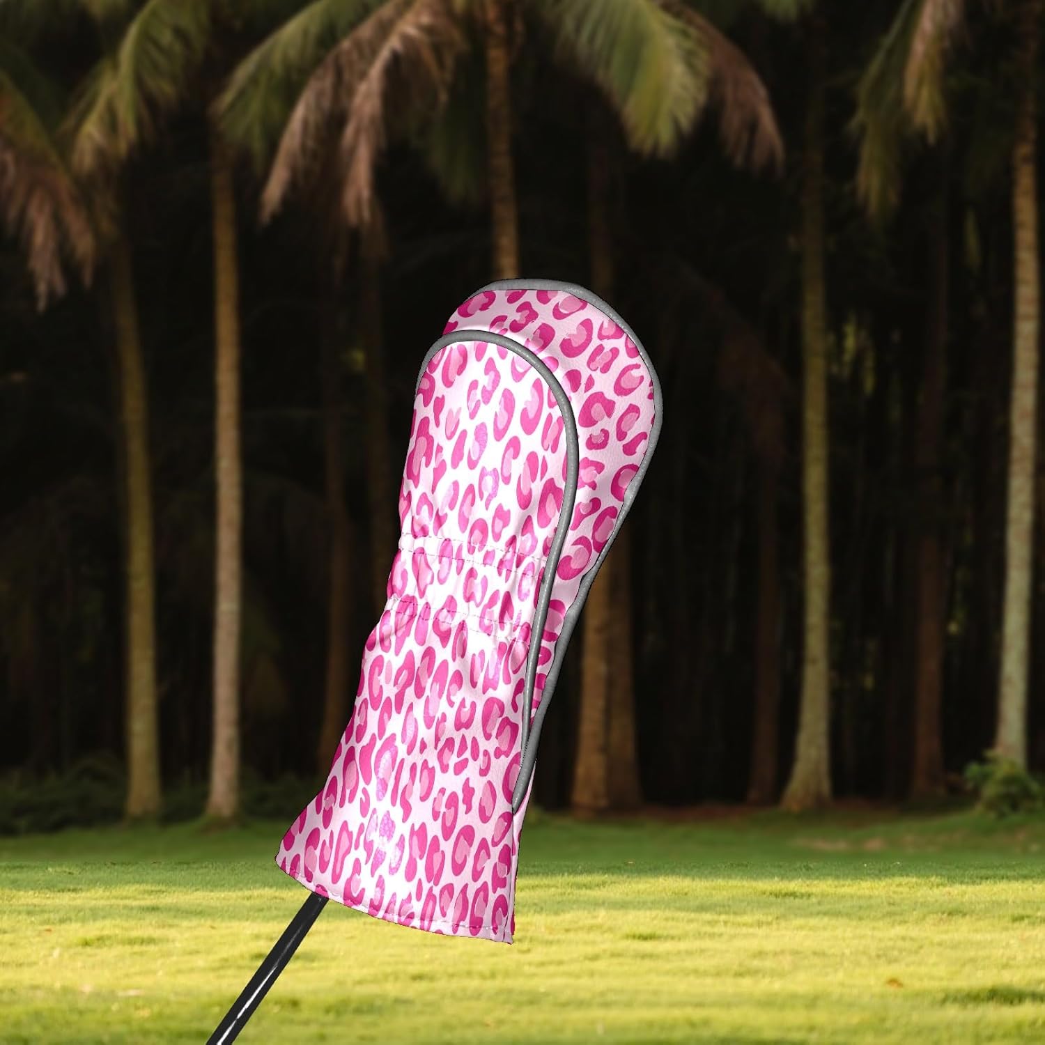 Golf Club Covers Pink Checkered Driver Headcover, Leather Golf Club Head Covers for Driver Fairway Woods Waterproof Golf Headcovers with Anti-Scratch Lining for Men Women