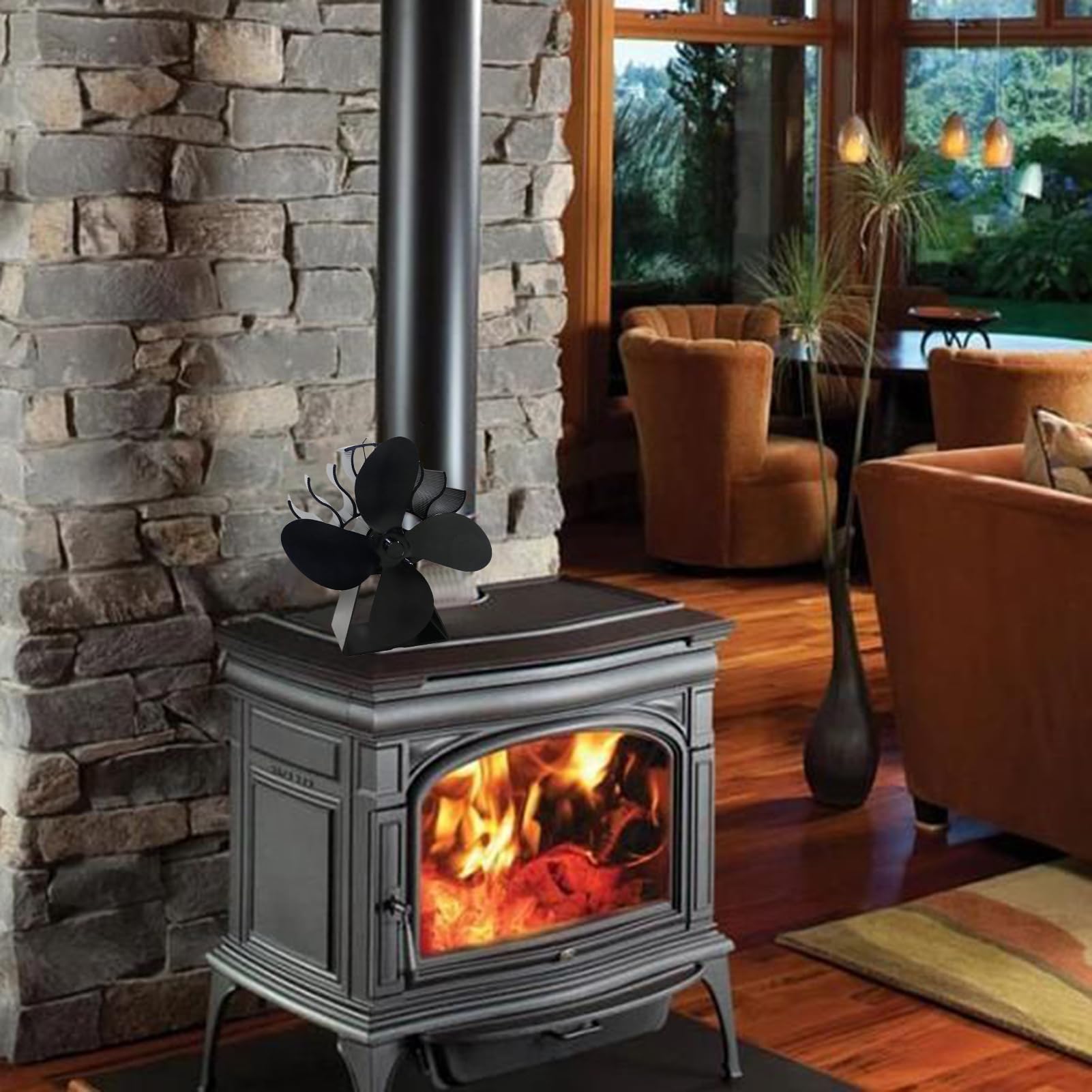 Ventilatore per stufa a legna, alimentato a calore, 4 foglie | motore silenzioso, ecologico, design non elettrico, efficiente flusso d'aria invernale, migliora la distribuzione del calore