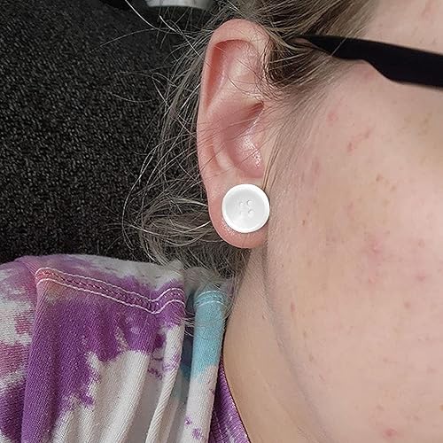 Miniatura 4 de Aretes de botón para orejas para mujeres y hombres, aretes de botón blanco, tapón de perforación de oreja con juntas tóricas de goma de 8G a 1