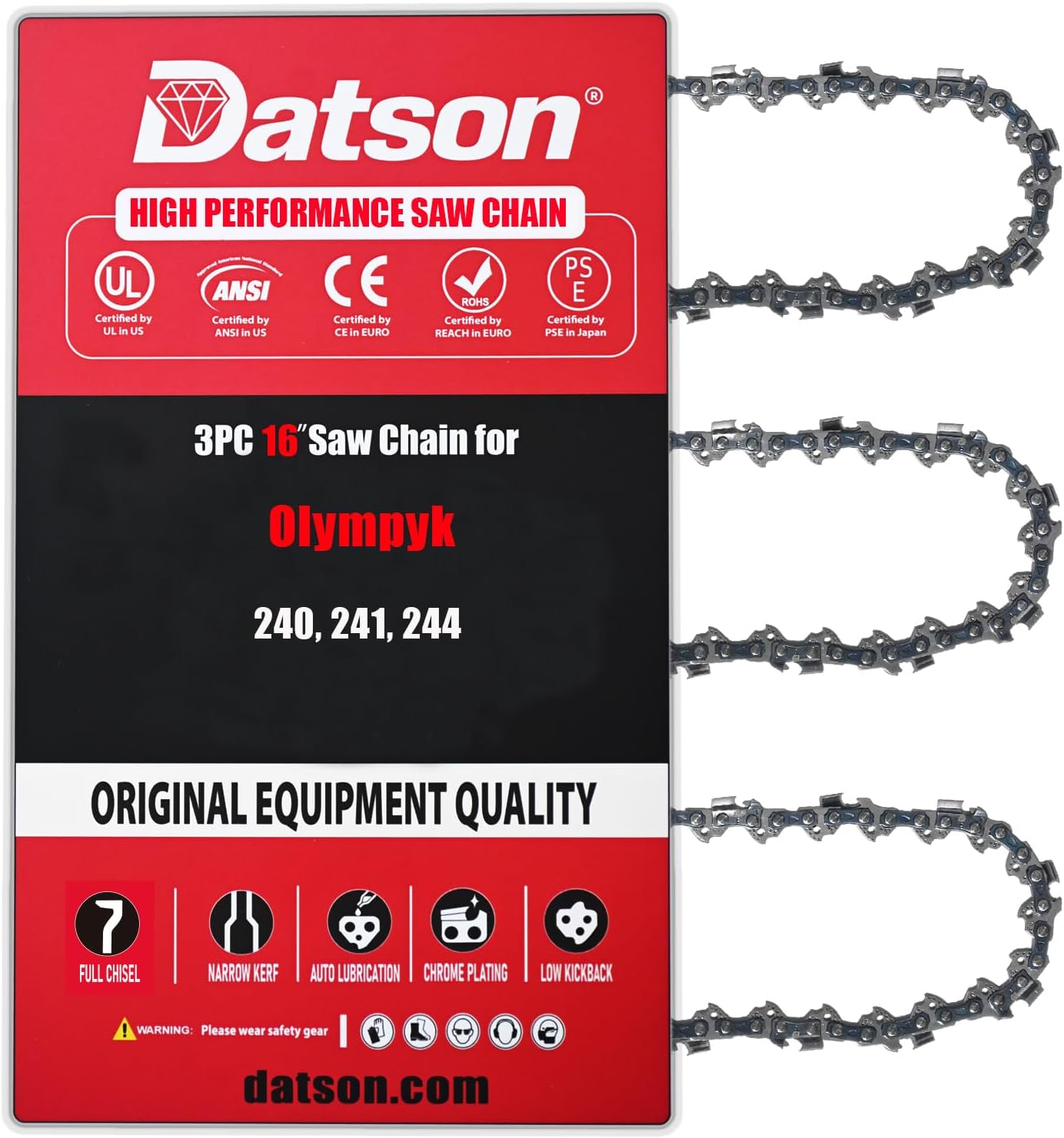 16 Inch Chainsaw Chain Replacement for Olympyk 240, 241, 244,Stihl MS 201 C-E, MS 201 C-EM,MS 201 T C-M, MS 210 C, MS 211, MS 211 C-BE, MSA 220 C-B,MSE 140 C, MSE 180 C(3 Chains)