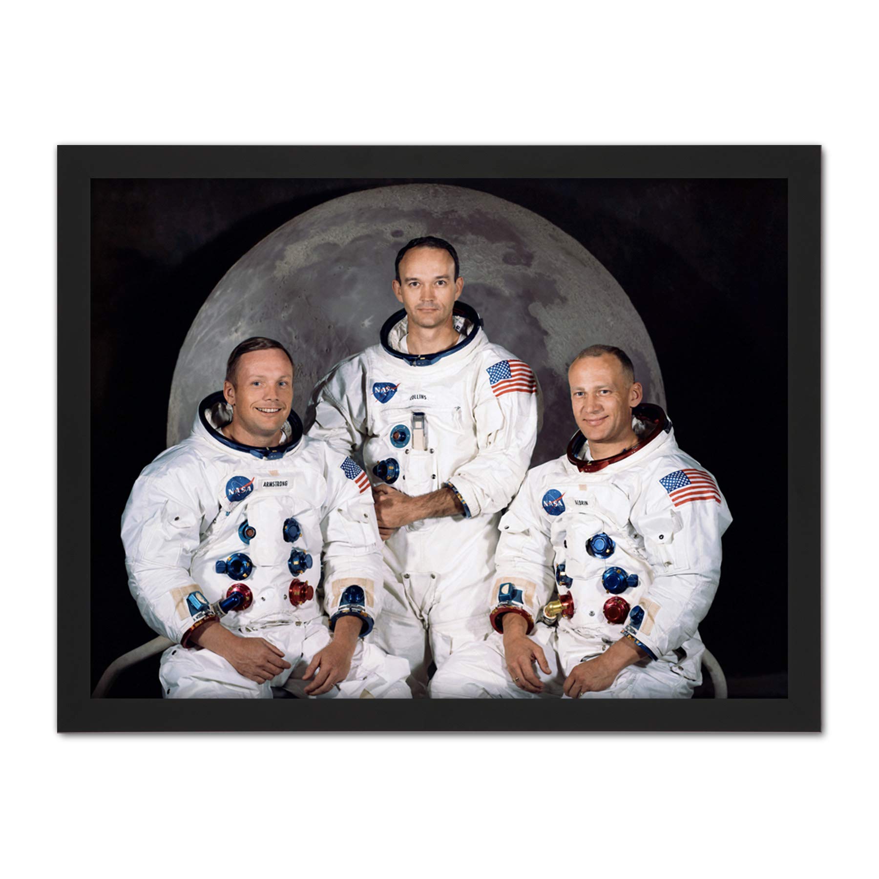 Artery8 Space NASA Apollo 11 Crew Armstrong Collins Aldrin Artwork Framed Wall Art Print 18X24 Inch