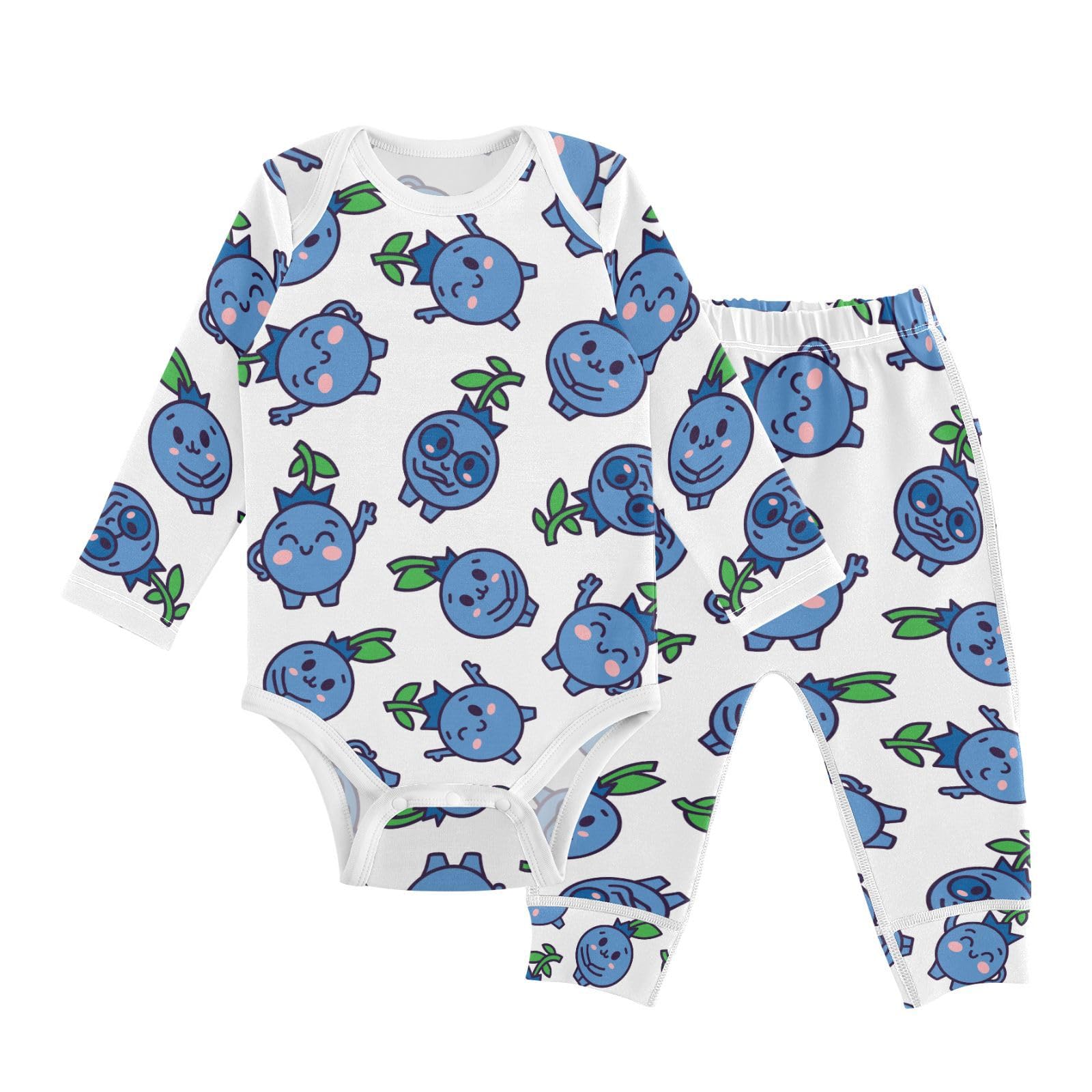 vvfelixl Baby Bodysuits Pants Sets Blueberry Different Emotion Long Sleeve Baby Onesie Clothes for Boys Girls 3-6M