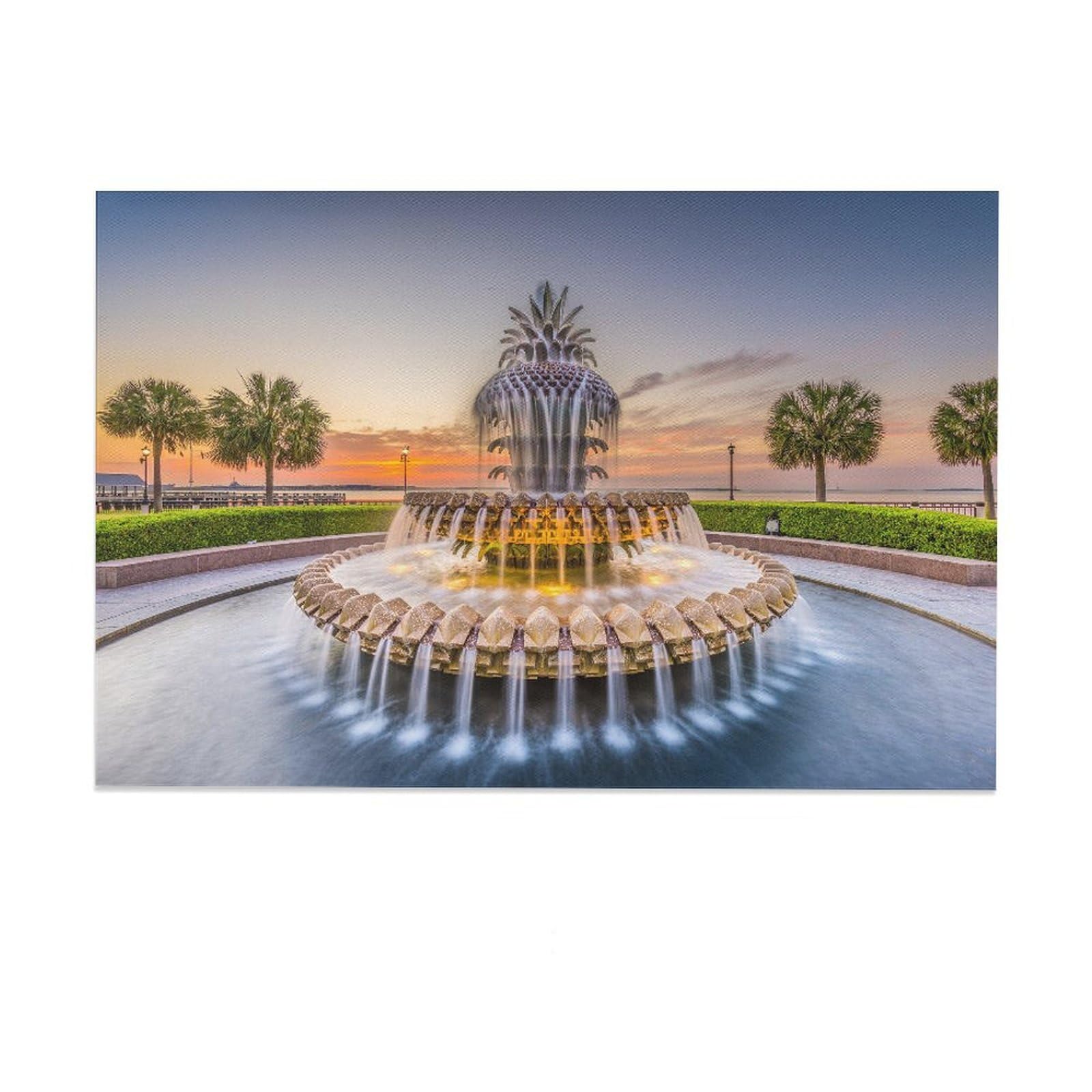 Charleston Pineapple Fountain Nice Room Aesthetics Posters Canvas Posters Bedroom Decoration Sports Office Decoration Gifts Wall Art Decoration Printing Posters 08x12inch(20x30cm)