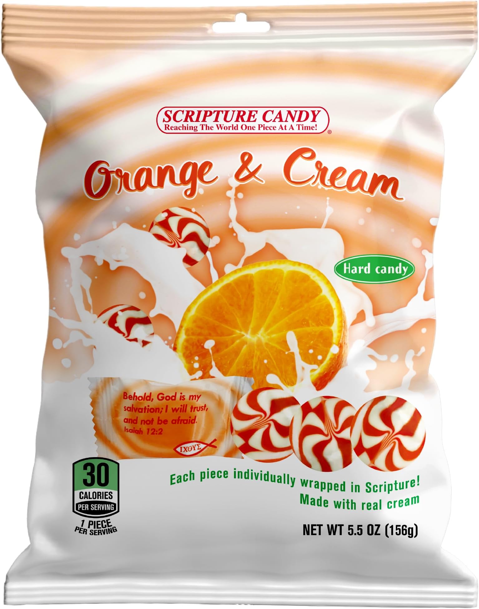 Scripture Candy, Orange and Cream Hard Candy 5.5 Ounce Bag, 25 Pieces