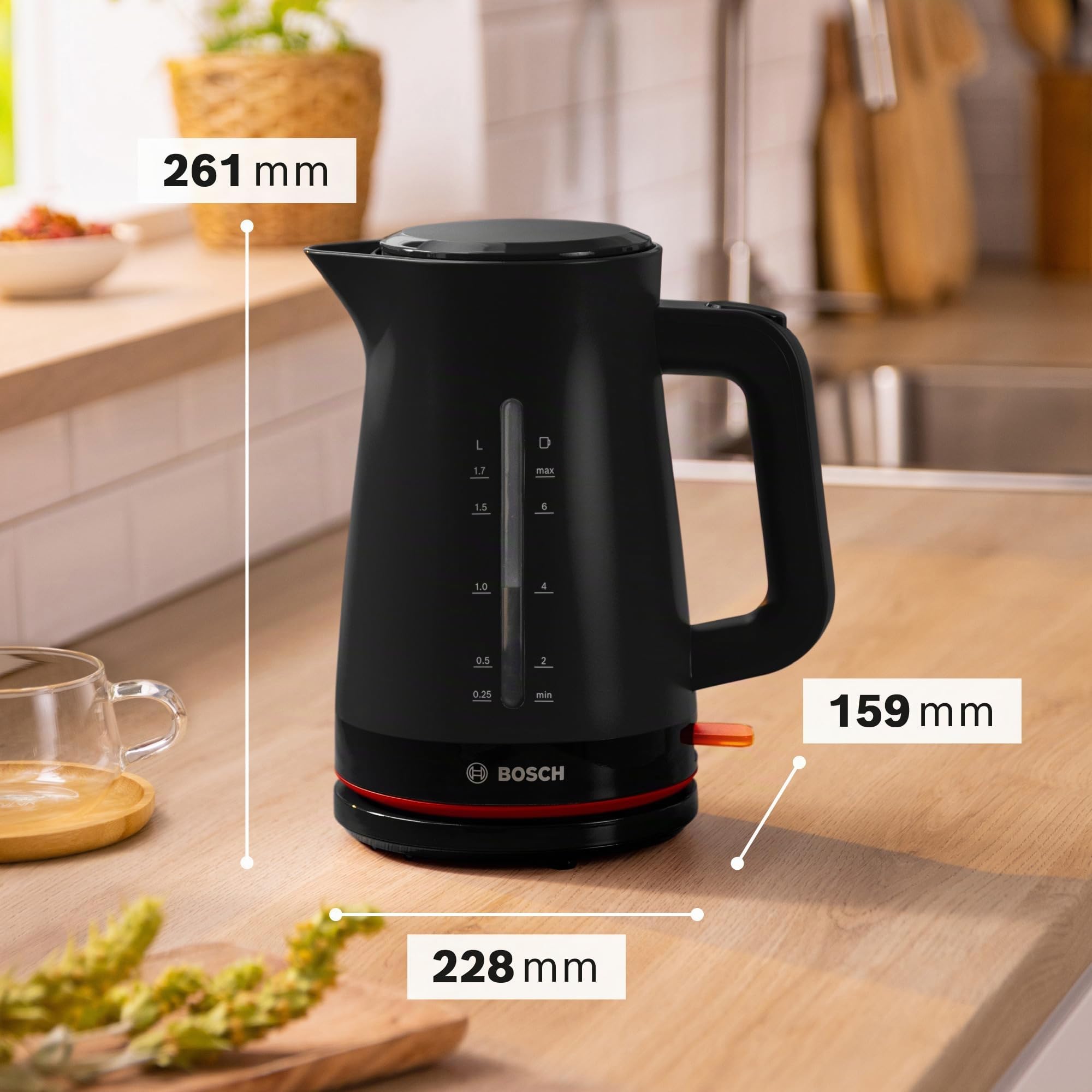 Bosch - Hervidor eléctrico, MyMoment, manejo ergonómico, triple sistema de seguridad, filtro antical, capacidad de 1,7 l, negro, TWK3M123