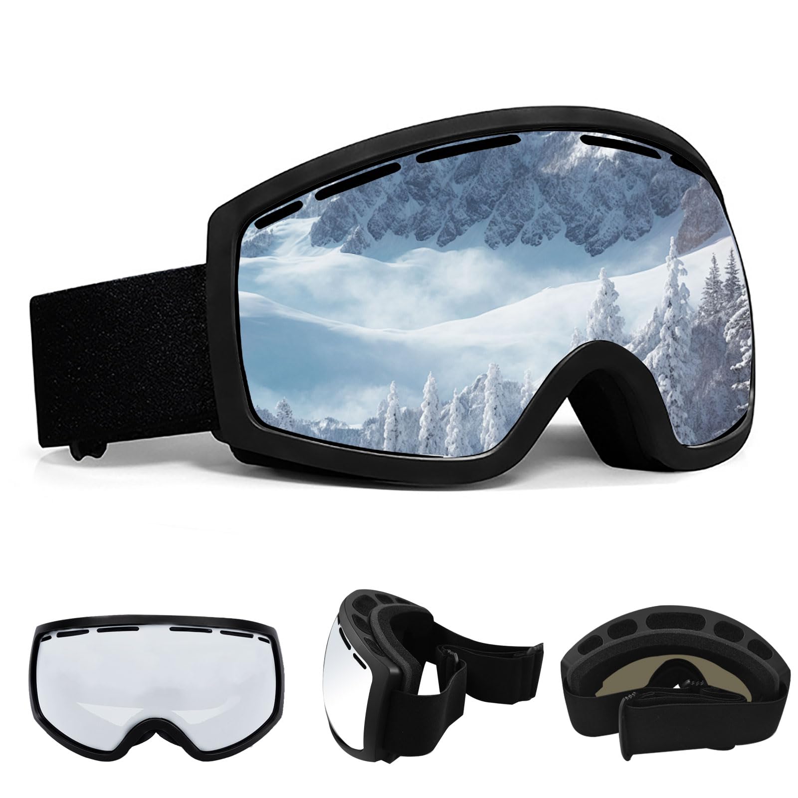 MeYuxg Unisex Skibrille für Herren und Damen Jungen,OTG Snowboardbrille UV400 Schutz Skibrille,Snowboard Brille Schneebrille Anti für Skifahren Rollschuhlaufen Windschutz Schlagfest Helm kompatibel