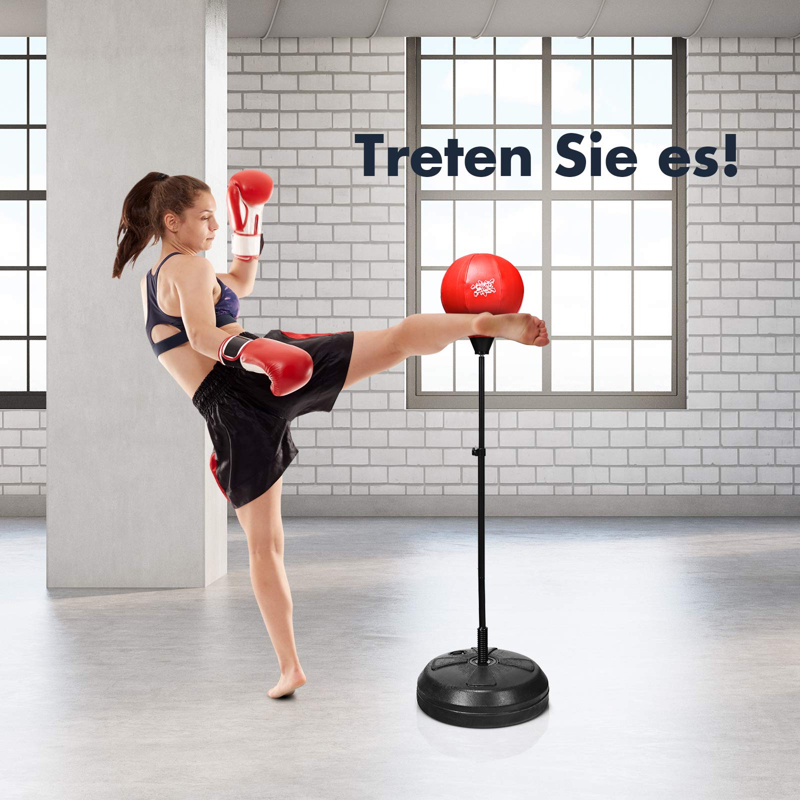 DREAMADE Boxsack Kinder mit Ständer, inkl. Boxhandschuhe & Handpumpe, Standboxsack Punchingball, Höhenverstellbar Boxsack Stehend für Kinder ab 8 Jahren