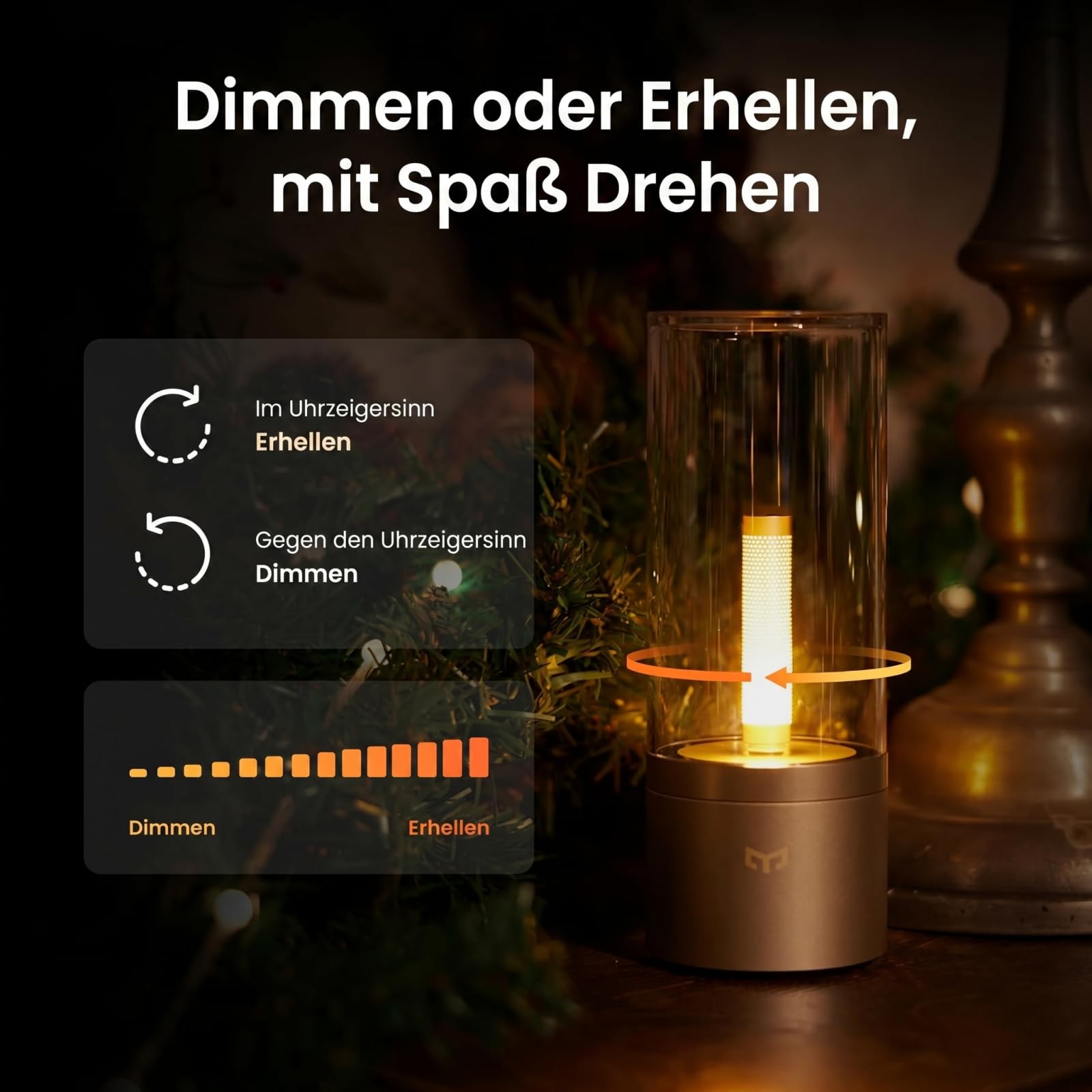 YEELIGHT Akku Tischlampe Kabellos, LED Nachttischlampe Dimmbar 1800K, Wiederaufladbare Tischleuchte mit Kerzenlicht-Atmung, Tragbare USB-C Batterielampe für Schlafzimmer, Wohnzimmer, Esstisch, Deko